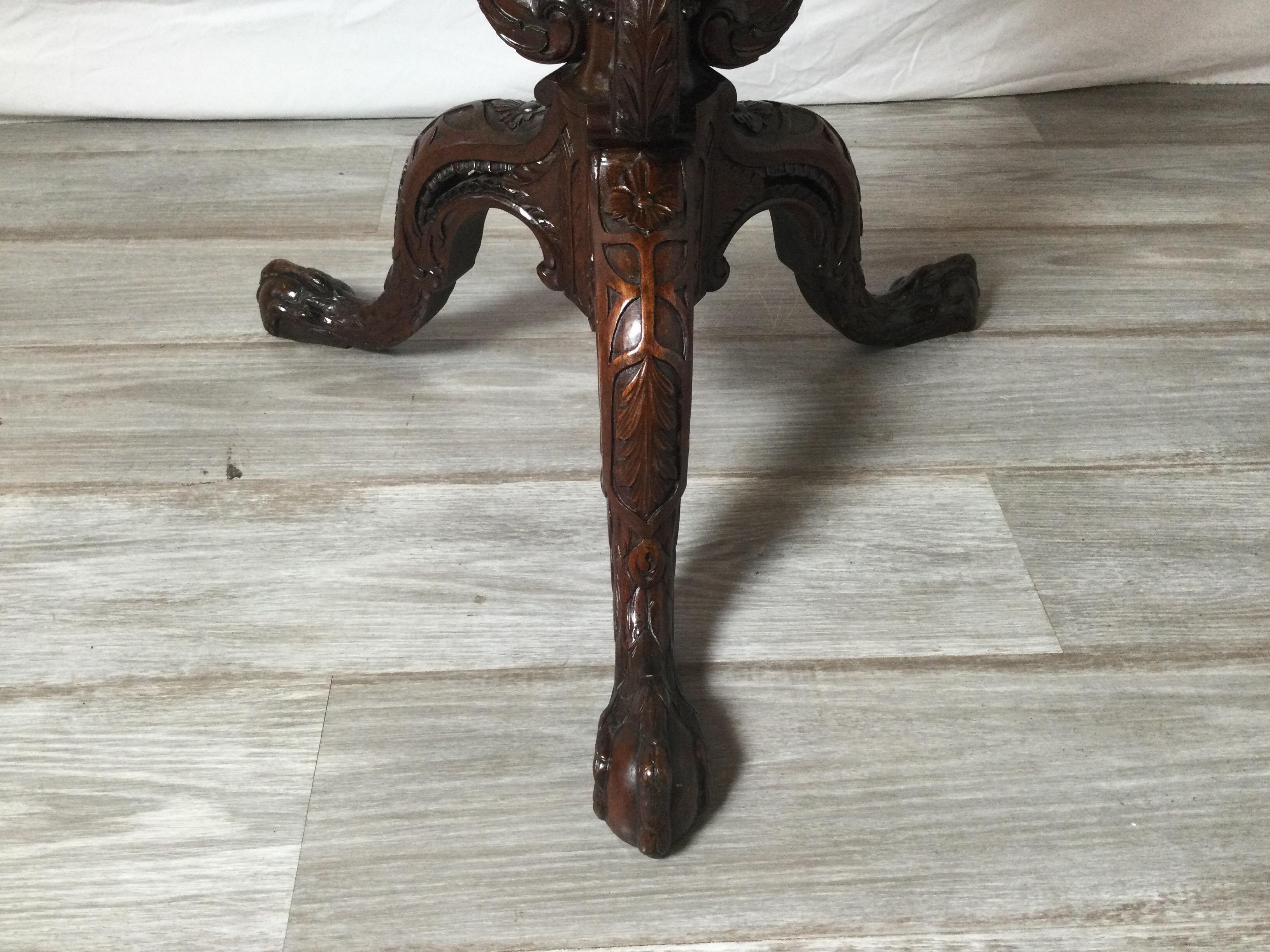 Unknown Hand Carved Mahogany Tilt Top Tea Table, Circa 1890 For Sale