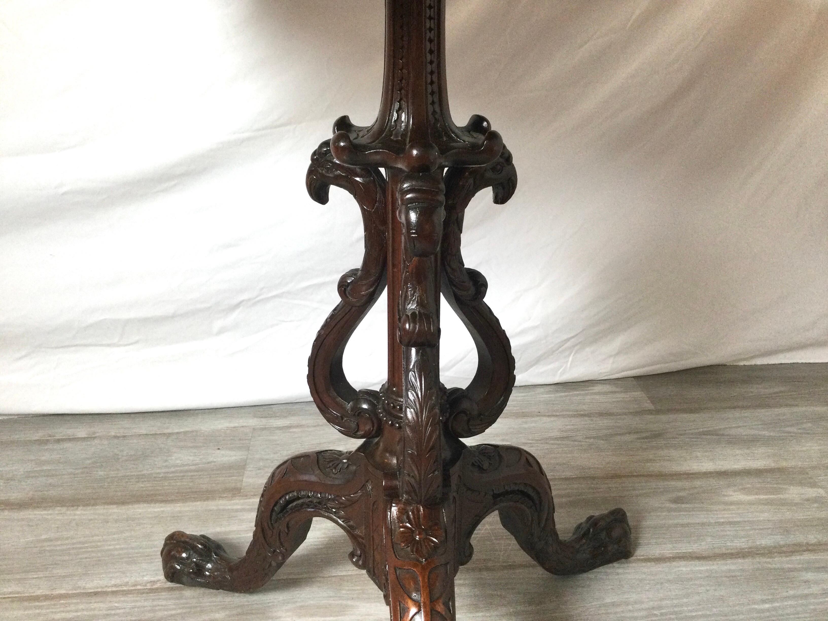 Hand-Carved Hand Carved Mahogany Tilt Top Tea Table, Circa 1890 For Sale