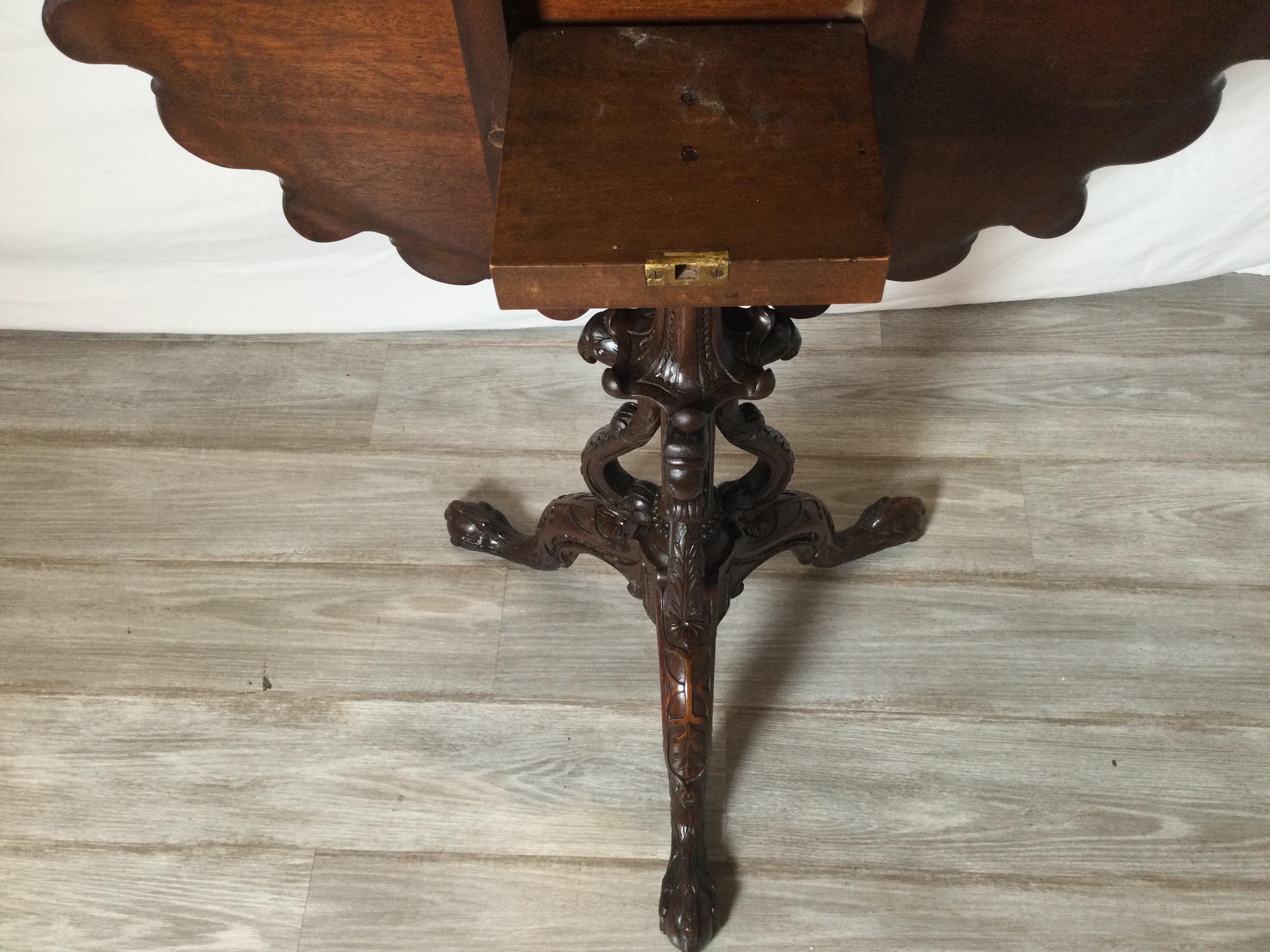 Hand Carved Mahogany Tilt Top Tea Table, Circa 1890 For Sale 1