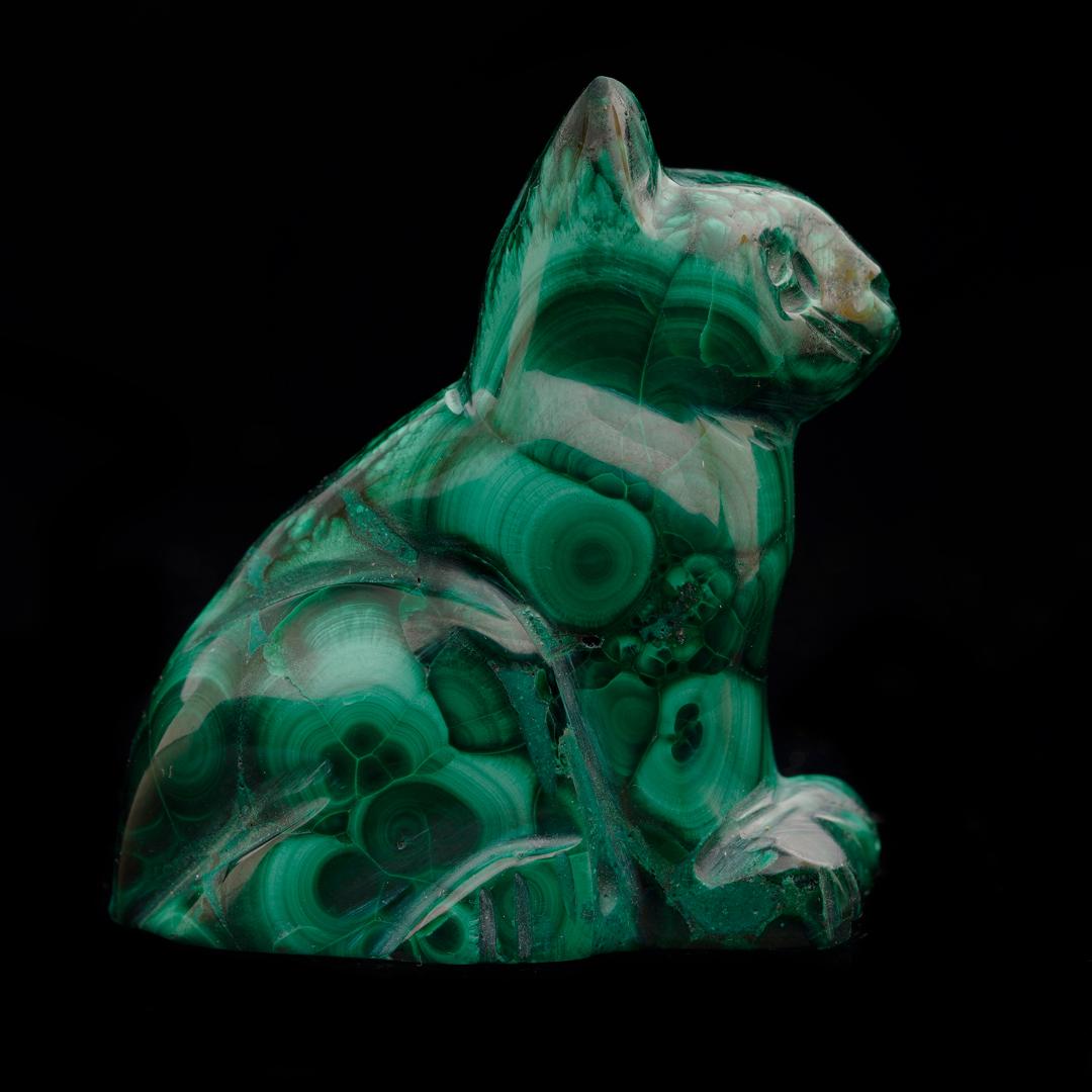 Congolese Hand-Carved Malachite Cat For Sale