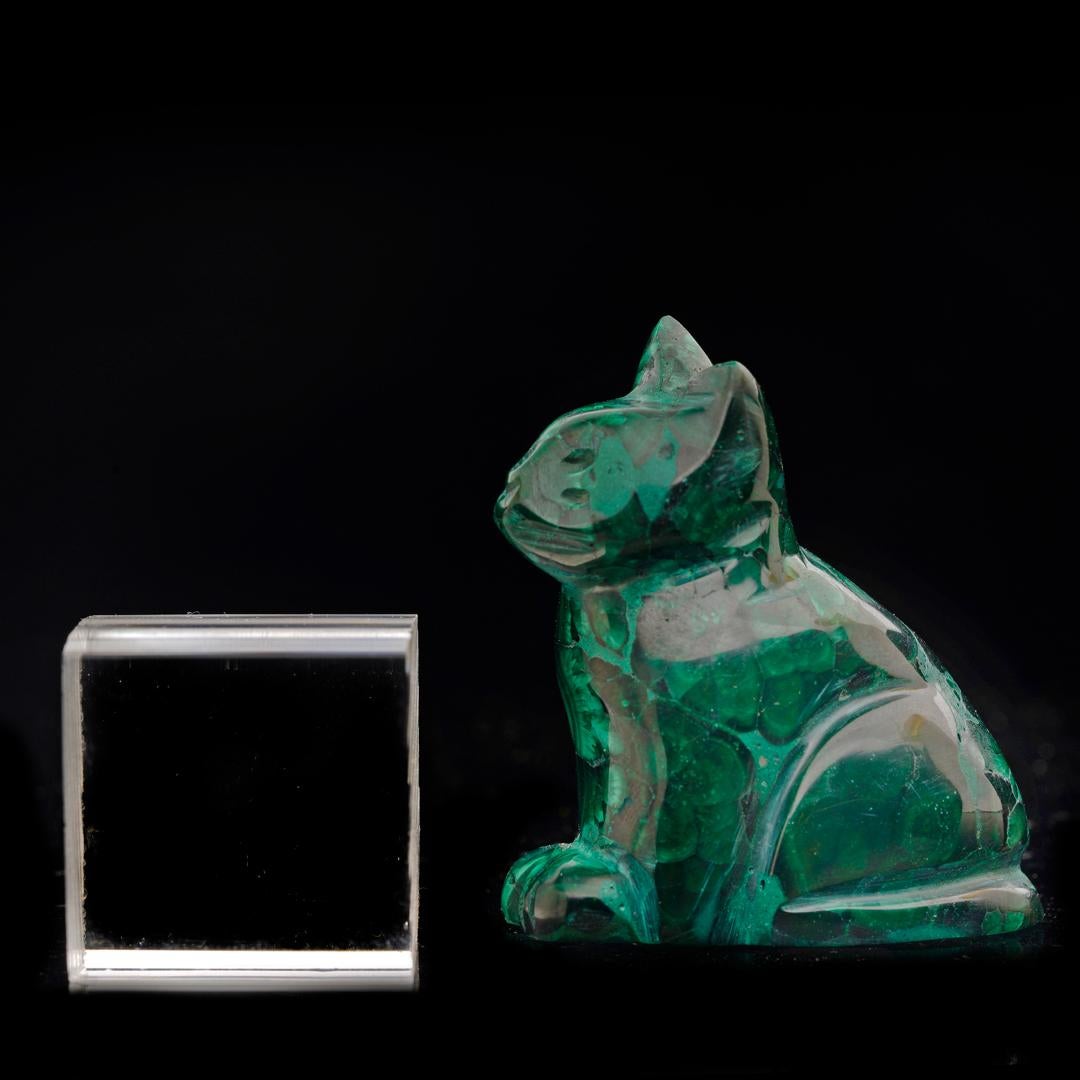 Contemporary Hand-Carved Malachite Cat For Sale
