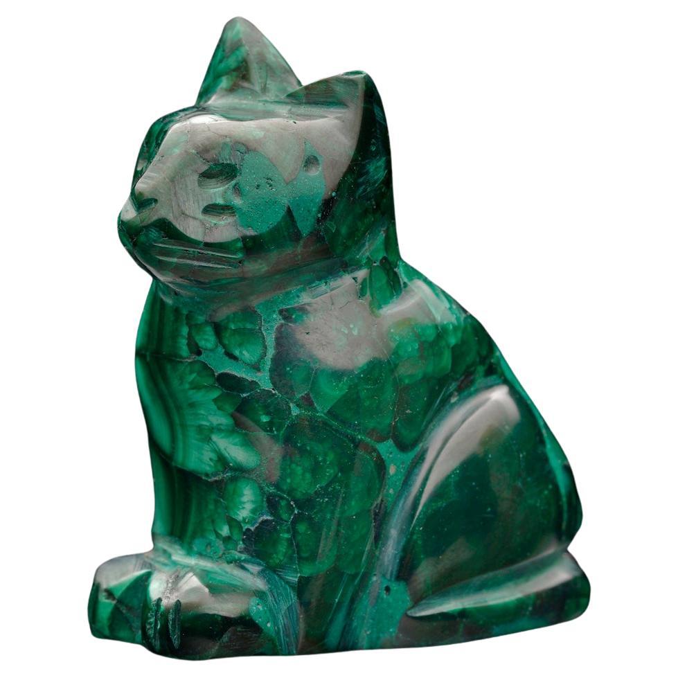 Hand-Carved Malachite Cat For Sale