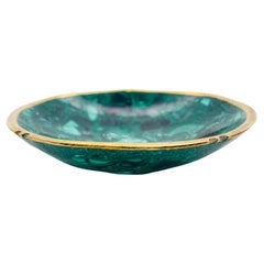 Hand-Carved Malachite Dish Trinket Bowl with Gold Rim, 4.39 Oz
