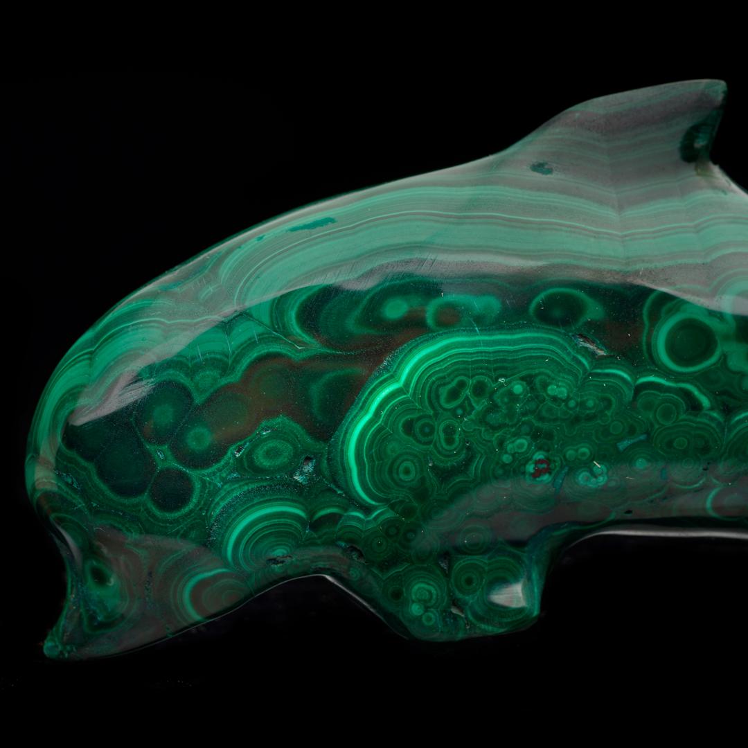 Contemporary Hand-Carved Malachite Dolphin For Sale