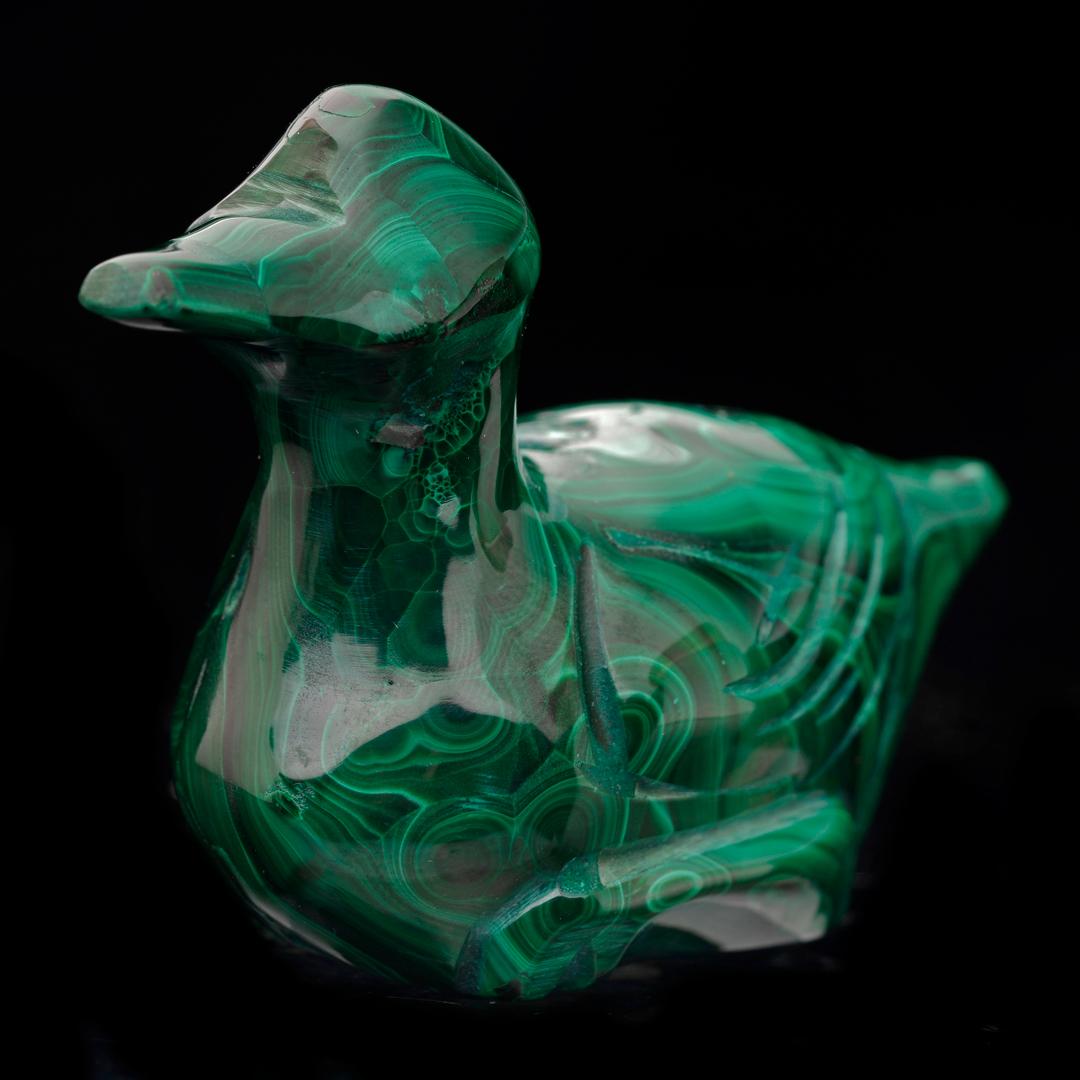 Contemporary Hand-Carved Malachite Duck For Sale
