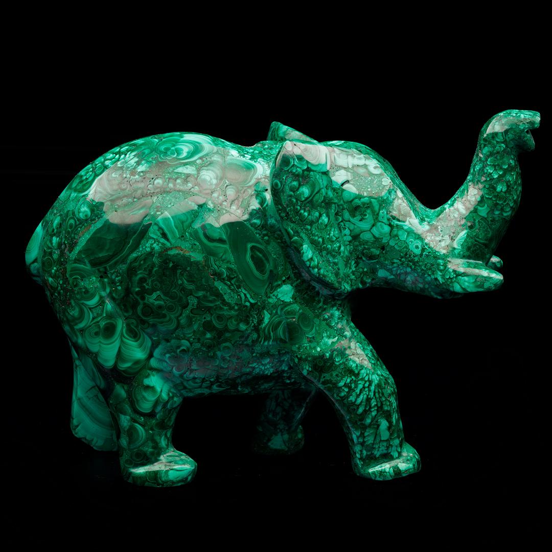 Hand-Carved Malachite Elephant // 11 Lb. For Sale 1
