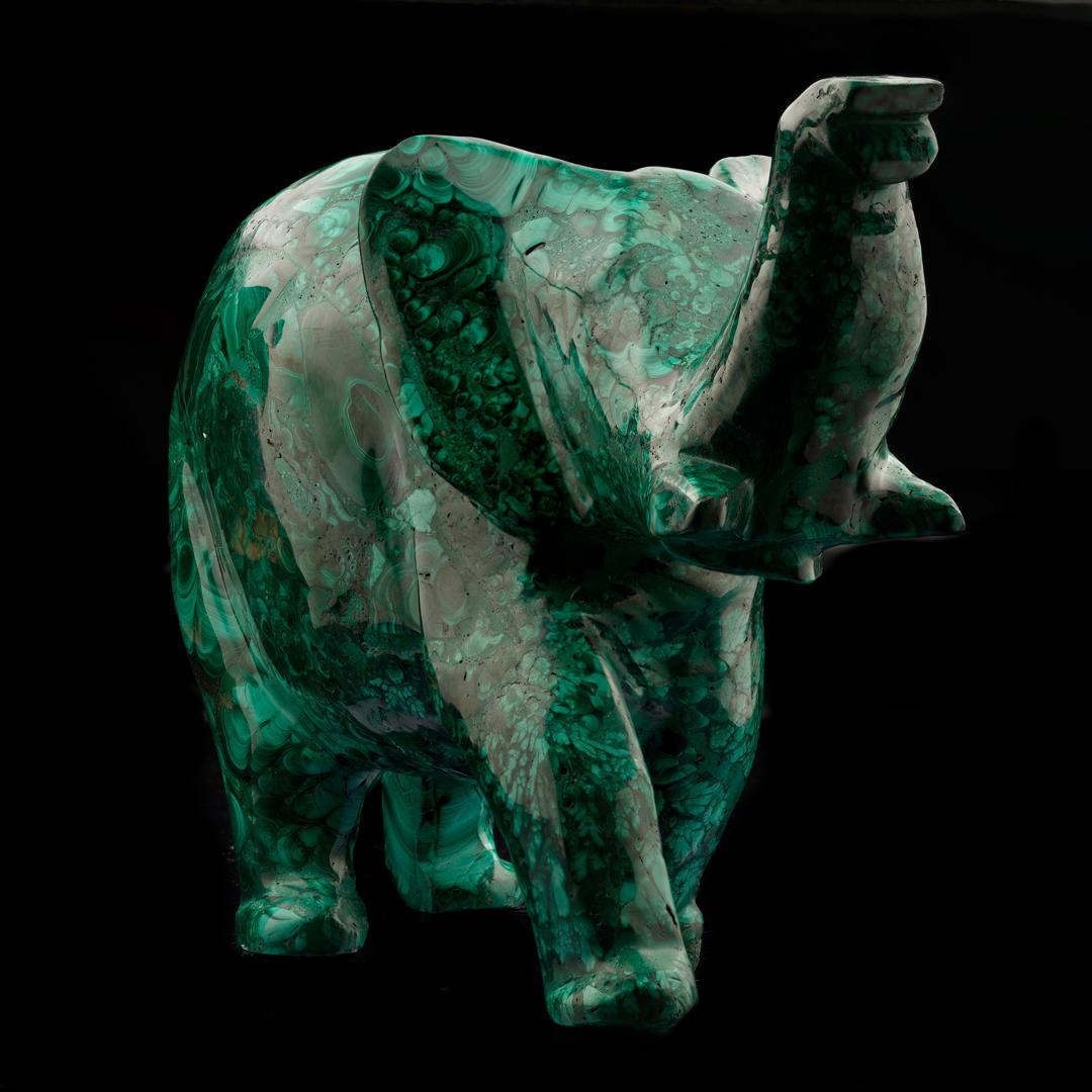 Hand-Carved Malachite Elephant // 11 Lb. In New Condition For Sale In New York, NY