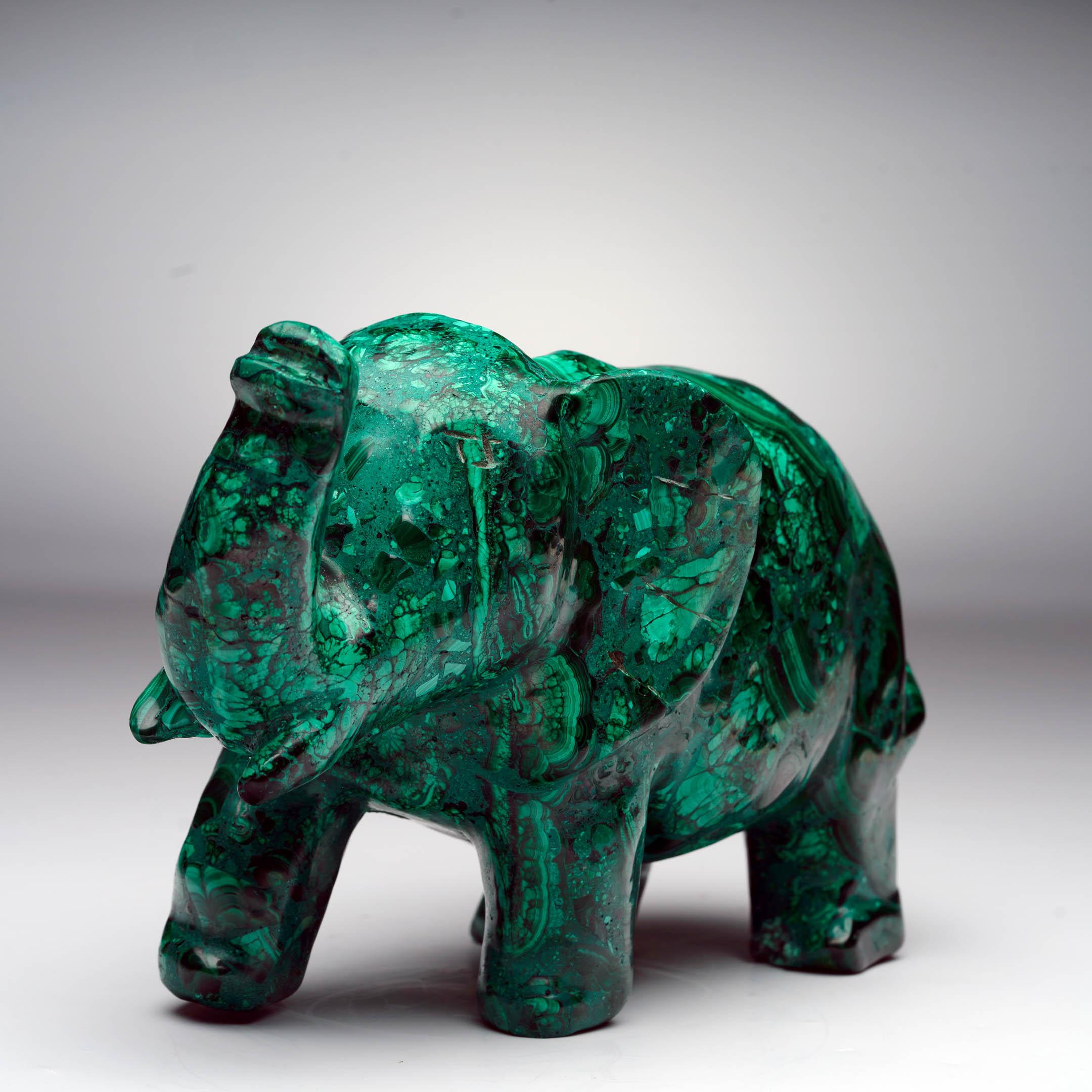 Congolese Hand-Carved Malachite Elephant For Sale