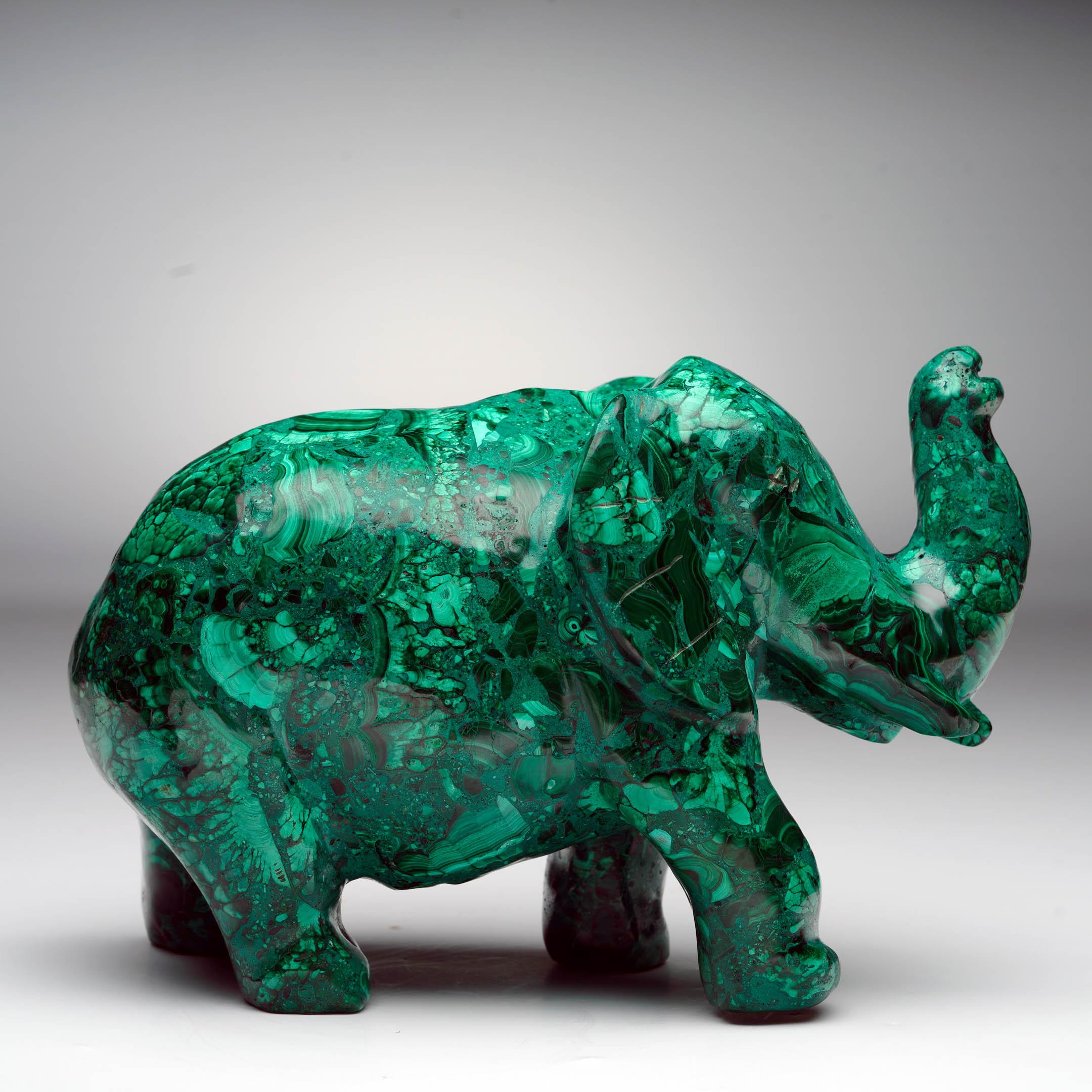 Contemporary Hand-Carved Malachite Elephant For Sale