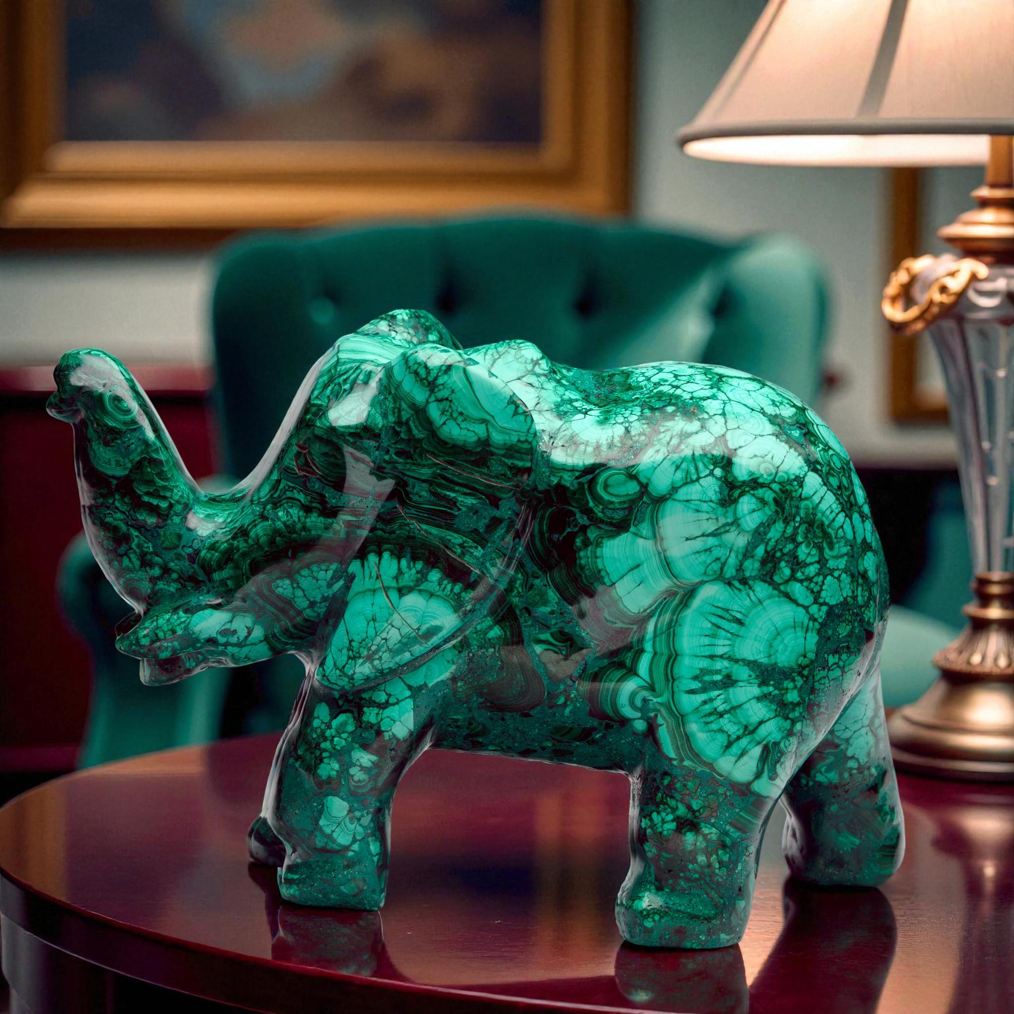 Elefante di malachite intagliato a mano in vendita 1