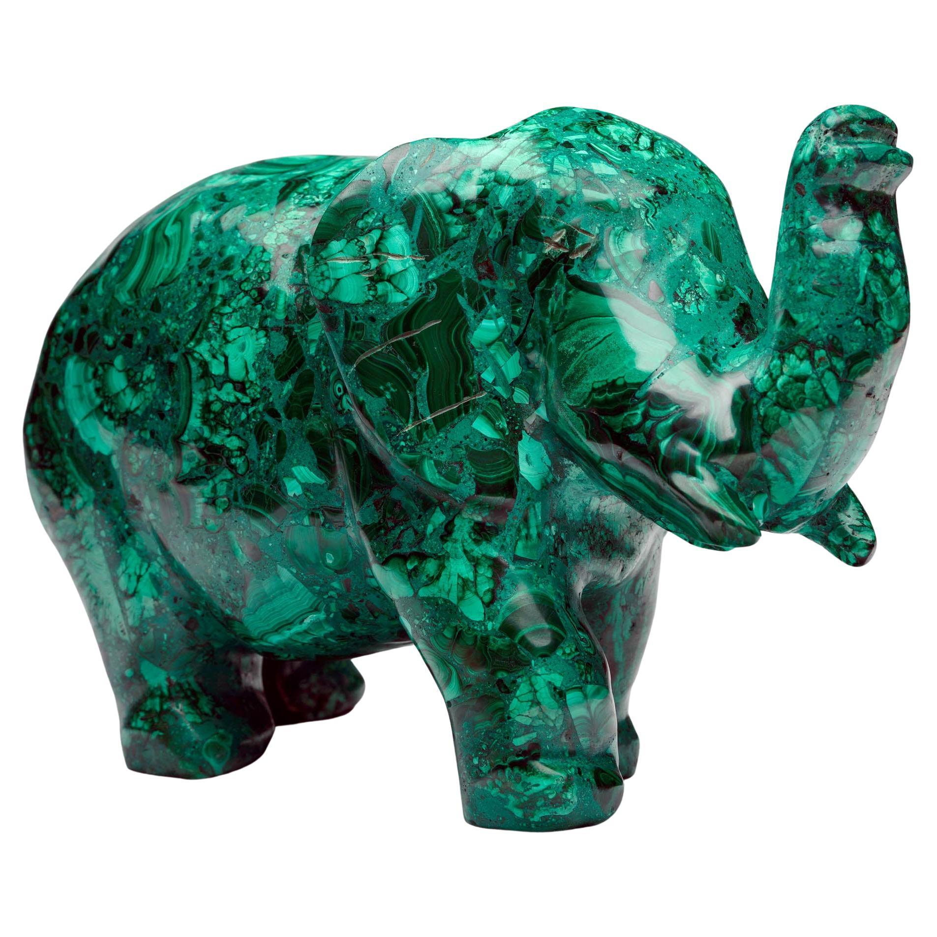 Hand-Carved Malachite Elephant For Sale
