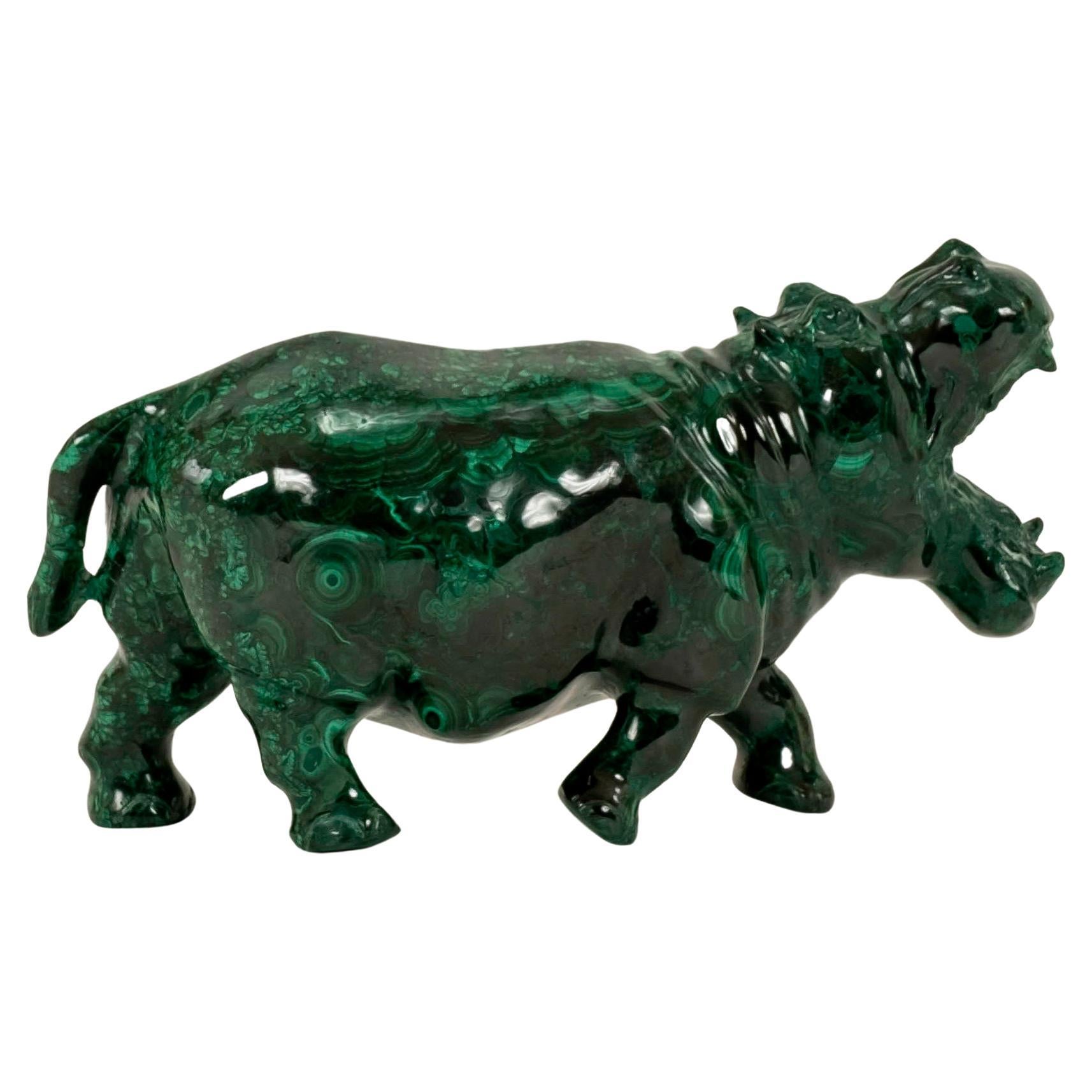 Hand Carved Malachite Hippo For Sale