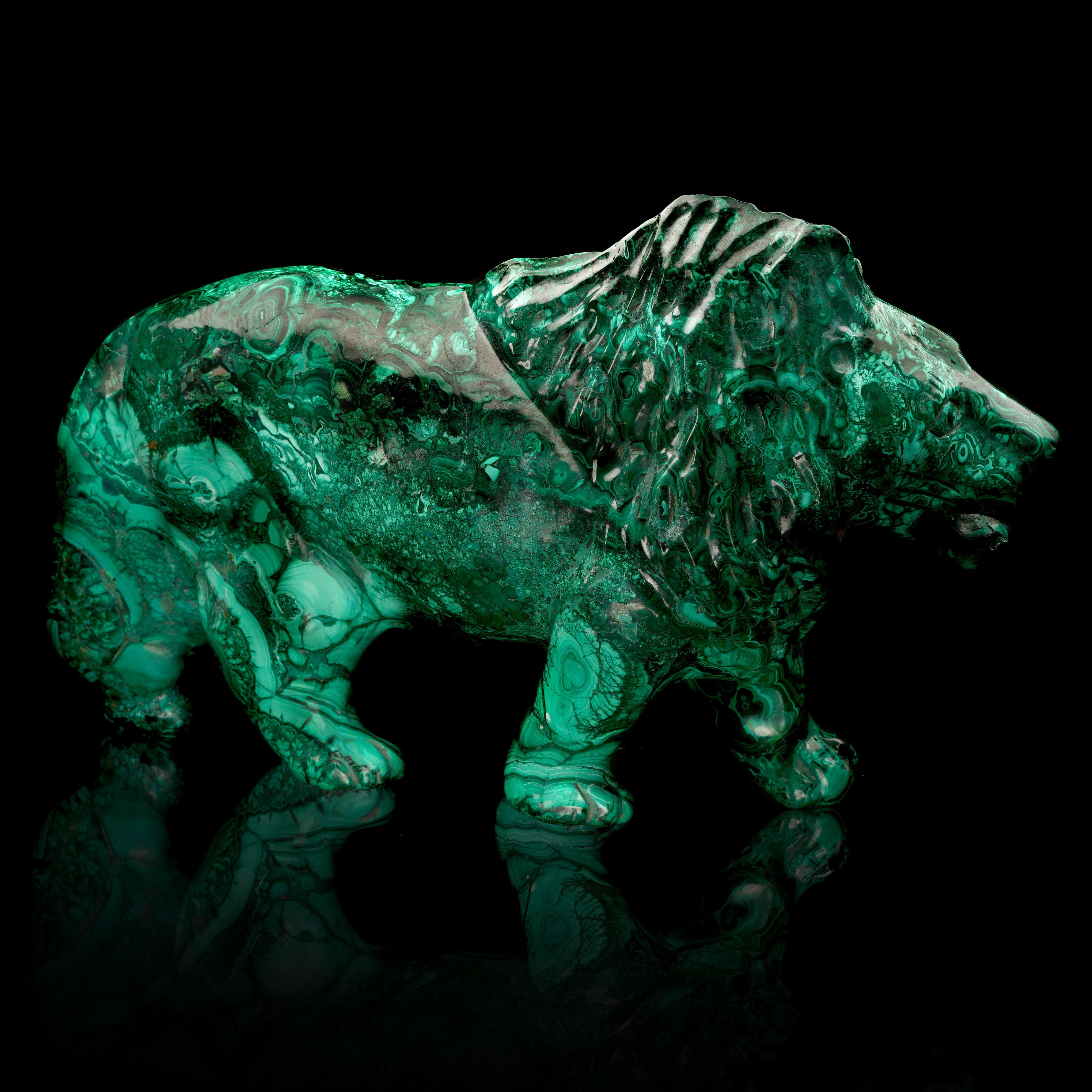 Congolese Hand Carved Malachite Lion // 27.5 LB For Sale