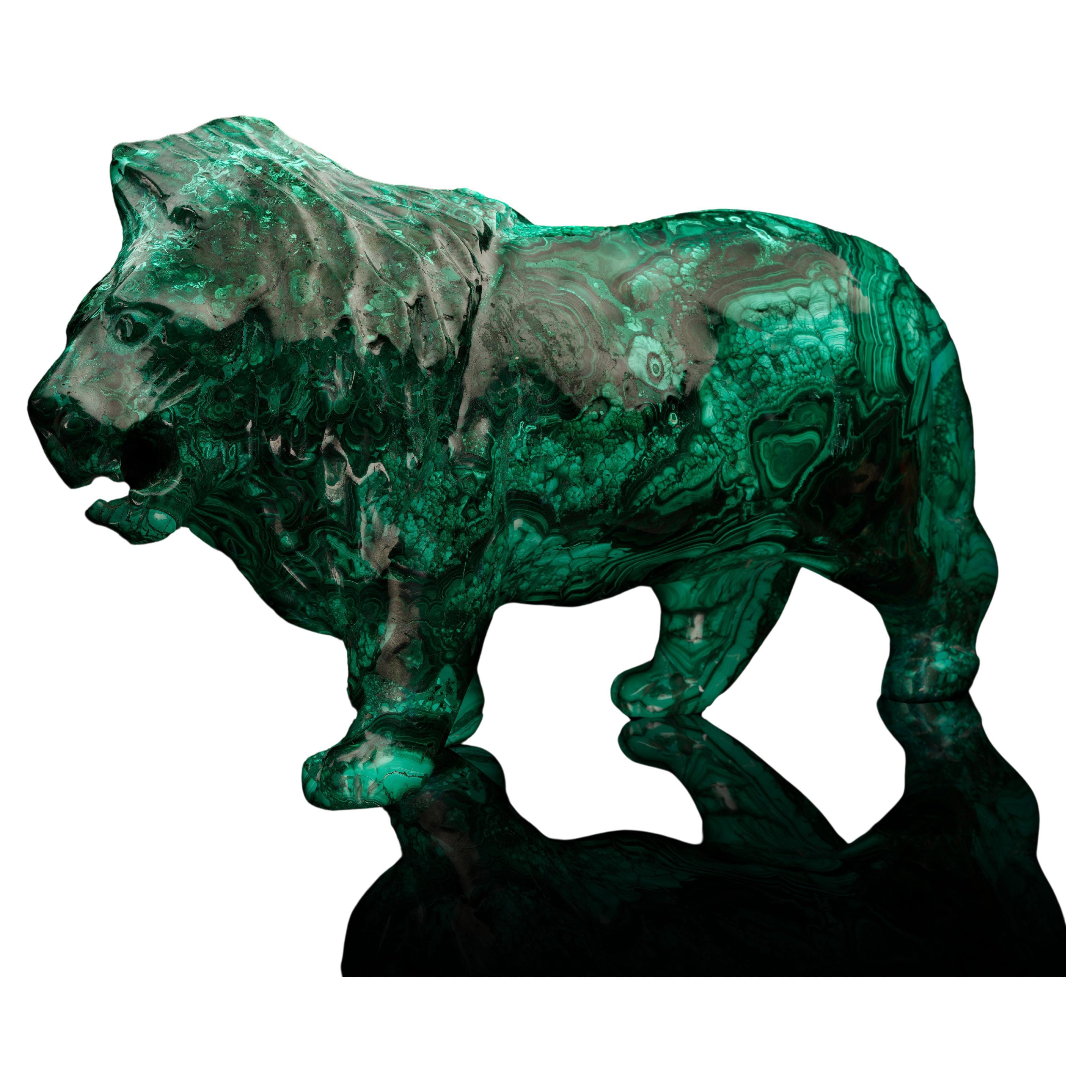 Hand Carved Malachite Lion // 27.5 LB