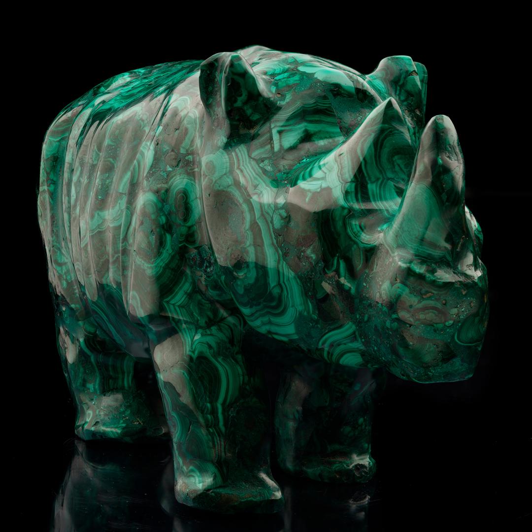 Contemporary Hand-Carved Malachite Rhinoceros // 10 Lb. For Sale