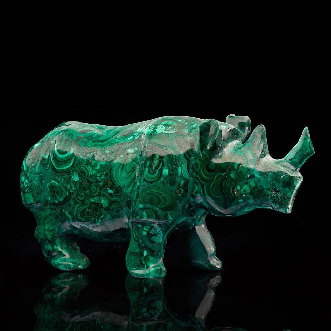 Congolese Hand-Carved Malachite Rhinoceros // 7.5 Lb. For Sale
