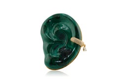 Hand Carved Malachite Sculptural Ear Brooch