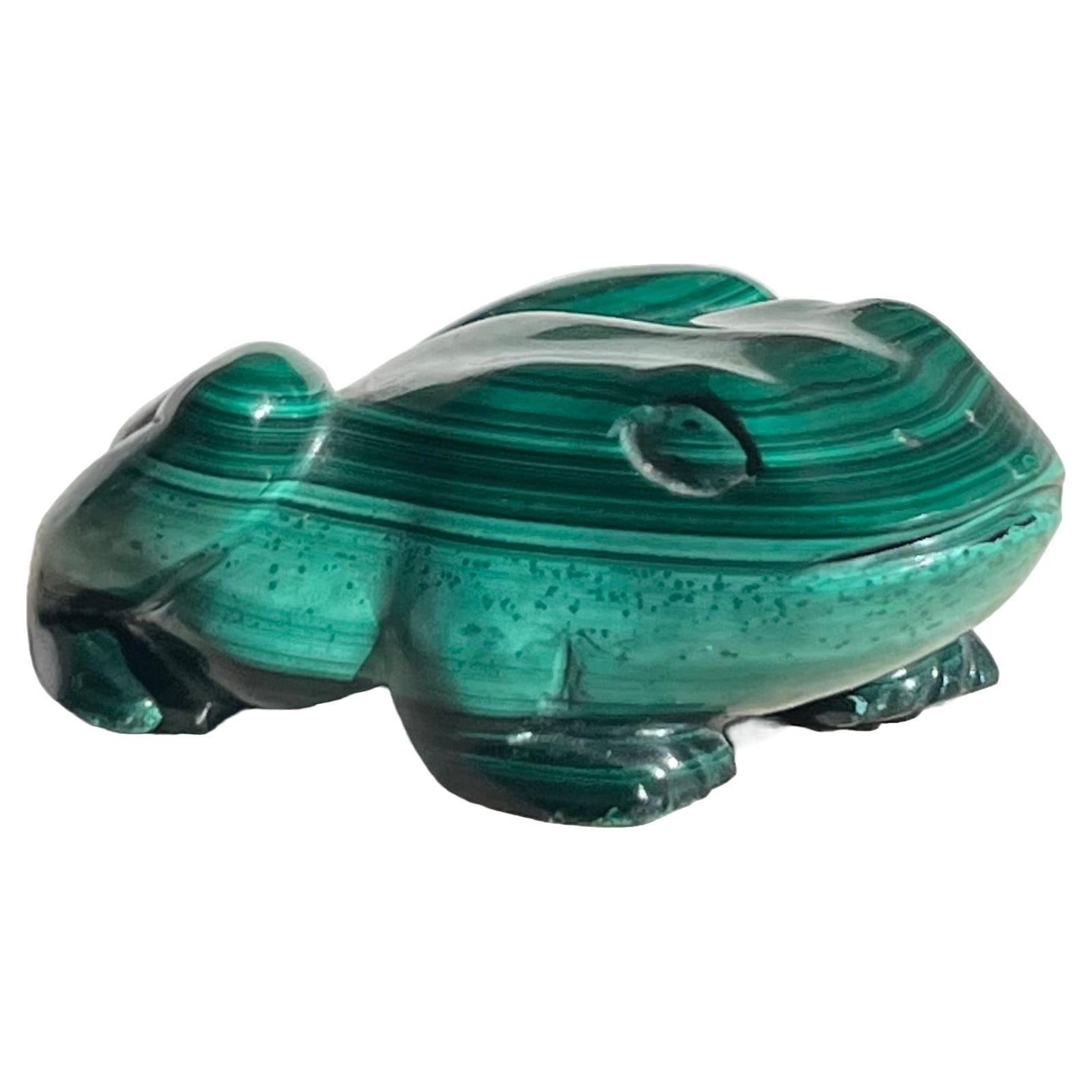 Scultura di rana in malachite intagliata a mano, XX secolo
