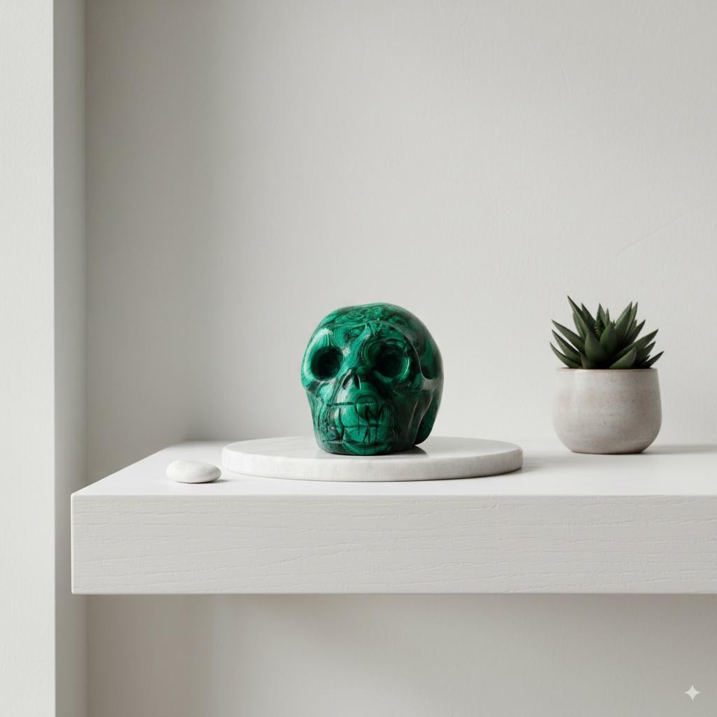 Teschio di malachite intagliato a mano in vendita 5