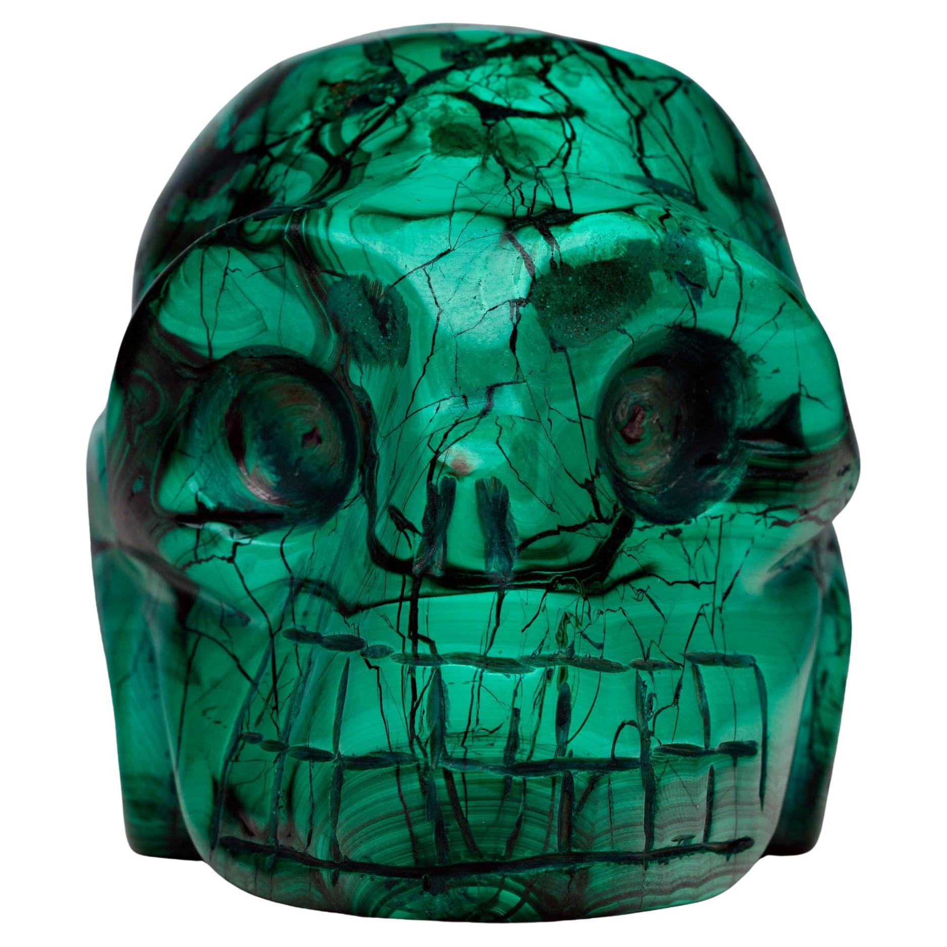 Calavera de malaquita tallada a mano