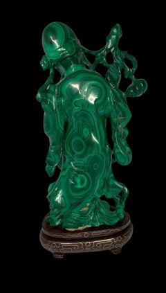 Hand Carved Malachite Statue of Shou Xing Gong
