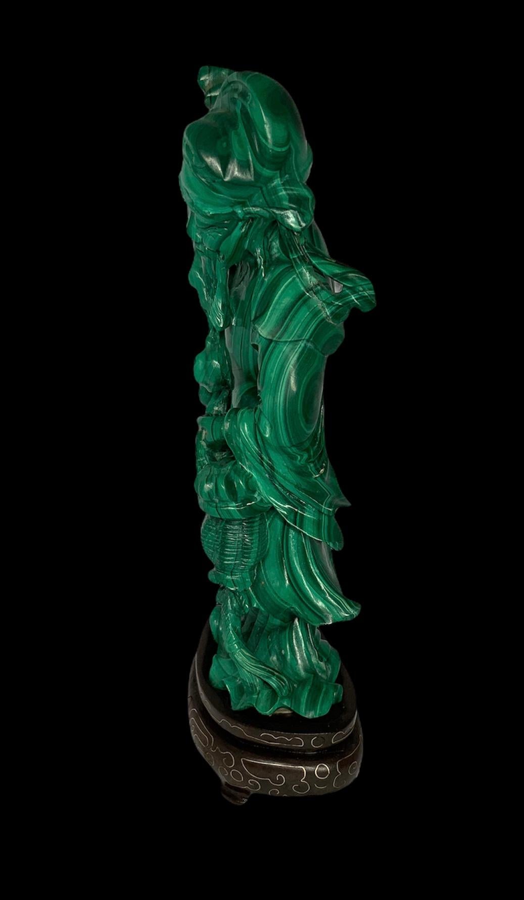 Chinese Export Hand Carved Malachite Statue of Shou Xing Gong