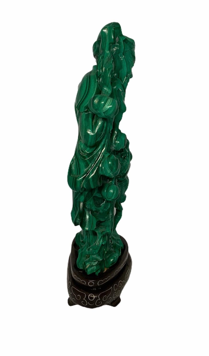 Chinese Hand Carved Malachite Statue of Shou Xing Gong