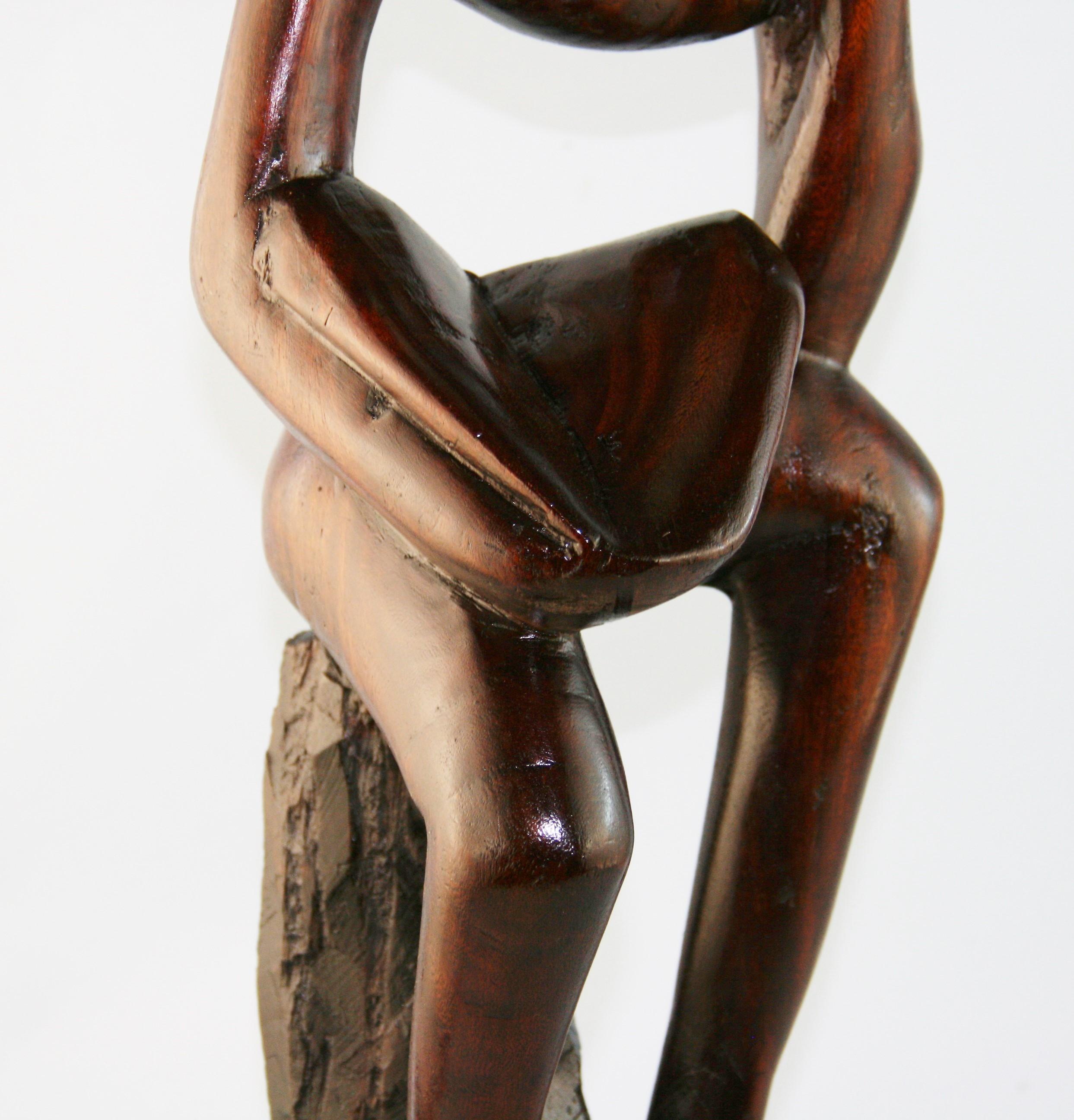 Folk Art Hand Carved Large Male Abstract Sculpture In Good Condition In Douglas Manor, NY