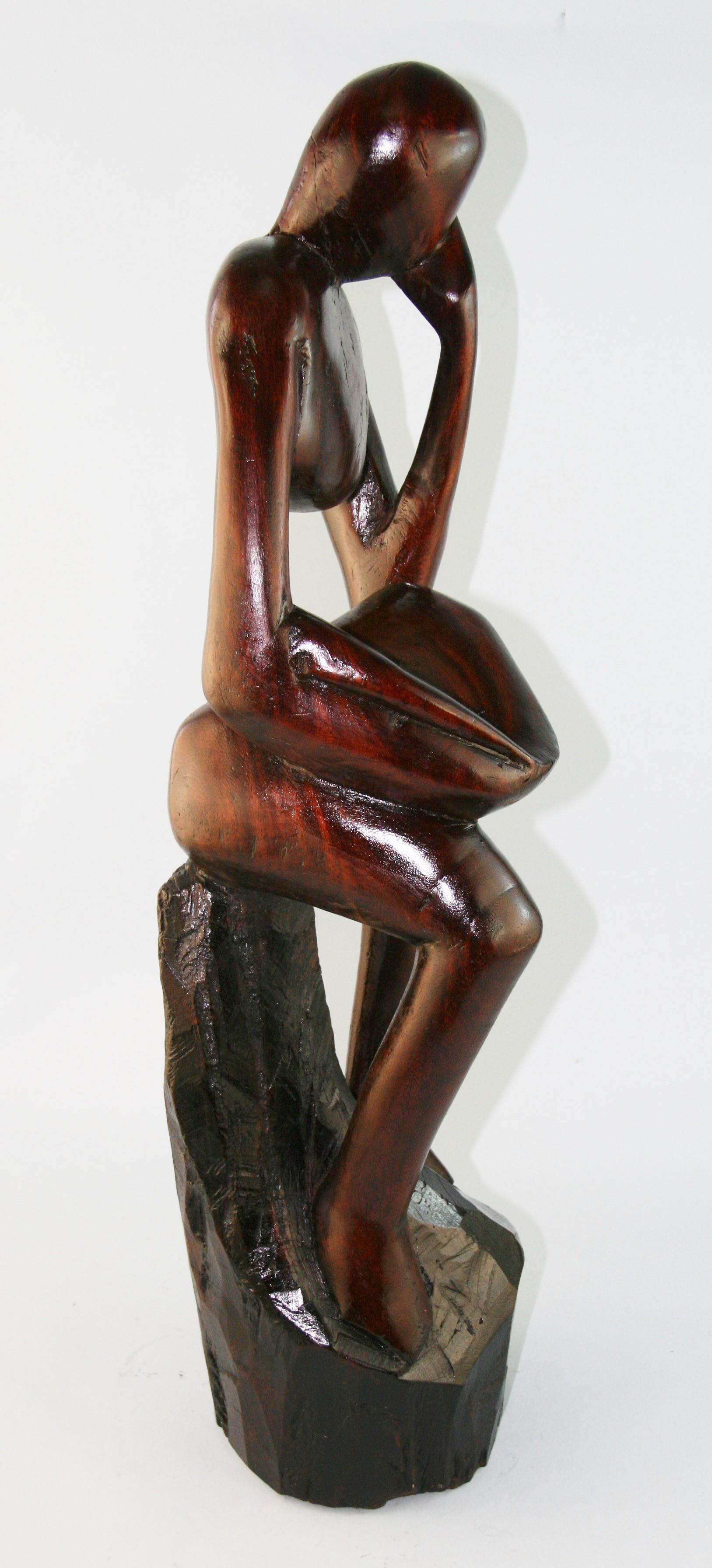 Mahogany Folk Art Hand Carved Large Male Abstract Sculpture