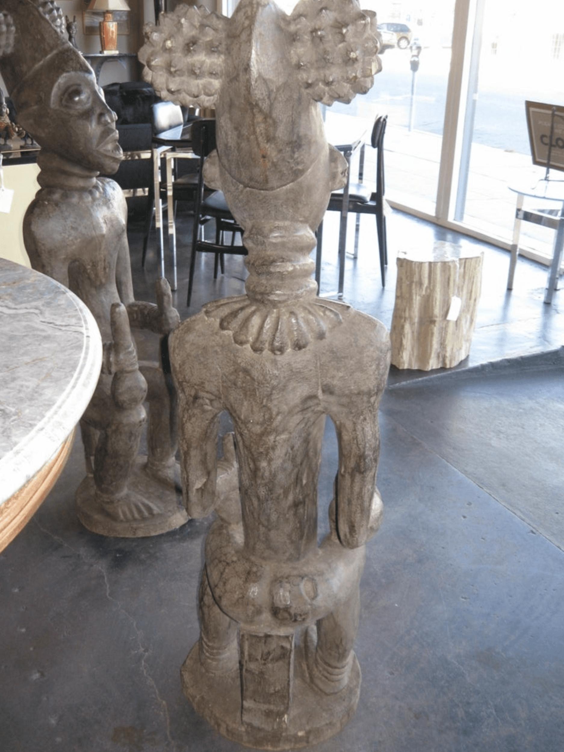 Wood Hand Carved Male and Female African Statues from Cameroon For Sale