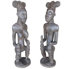  Hand Carved Male and Female African Statues from Cameroon