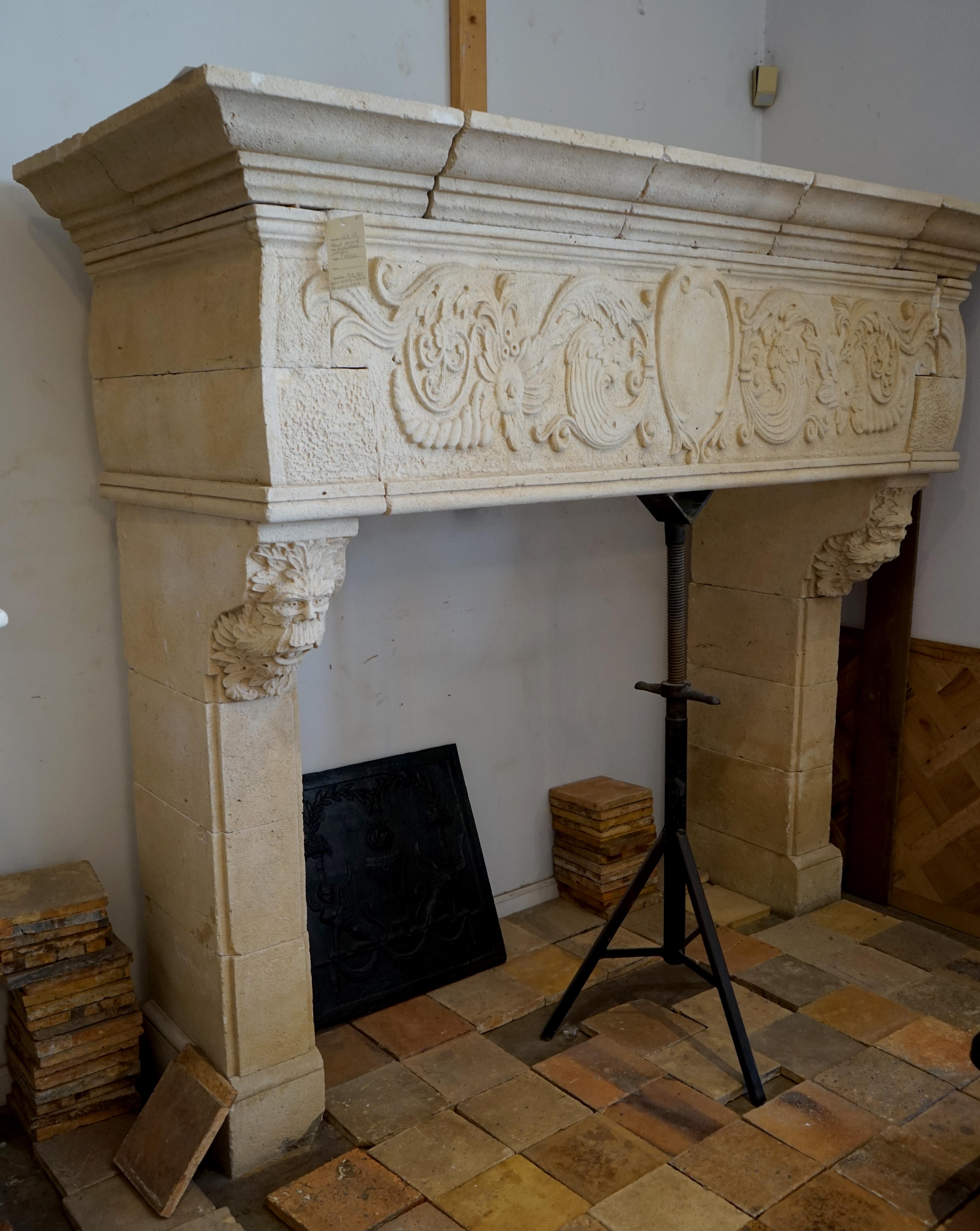 Contemporary Hand Carved Mantel with Grotesques
