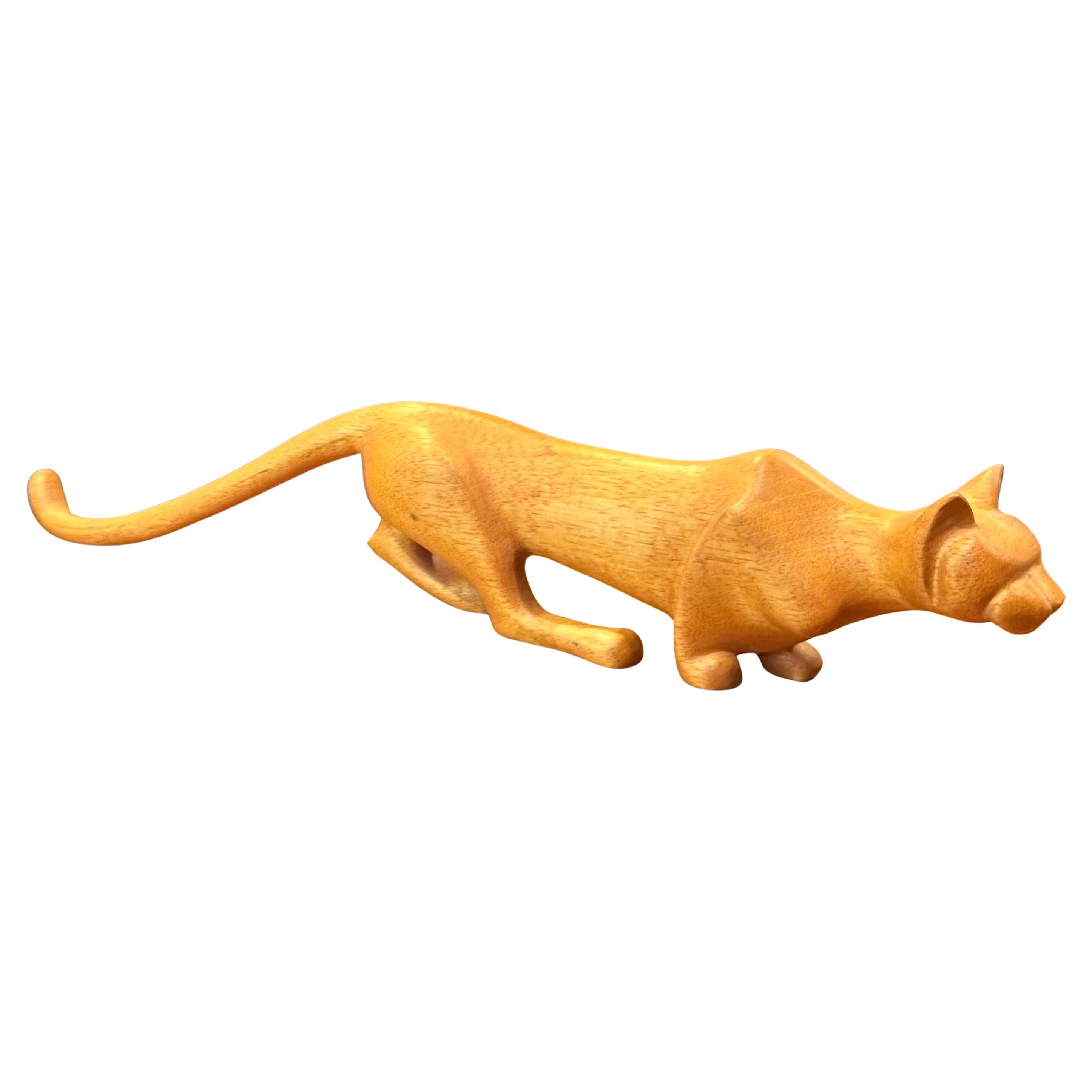 Hand Carved Maple Panther Sculpture by Peter Larsen