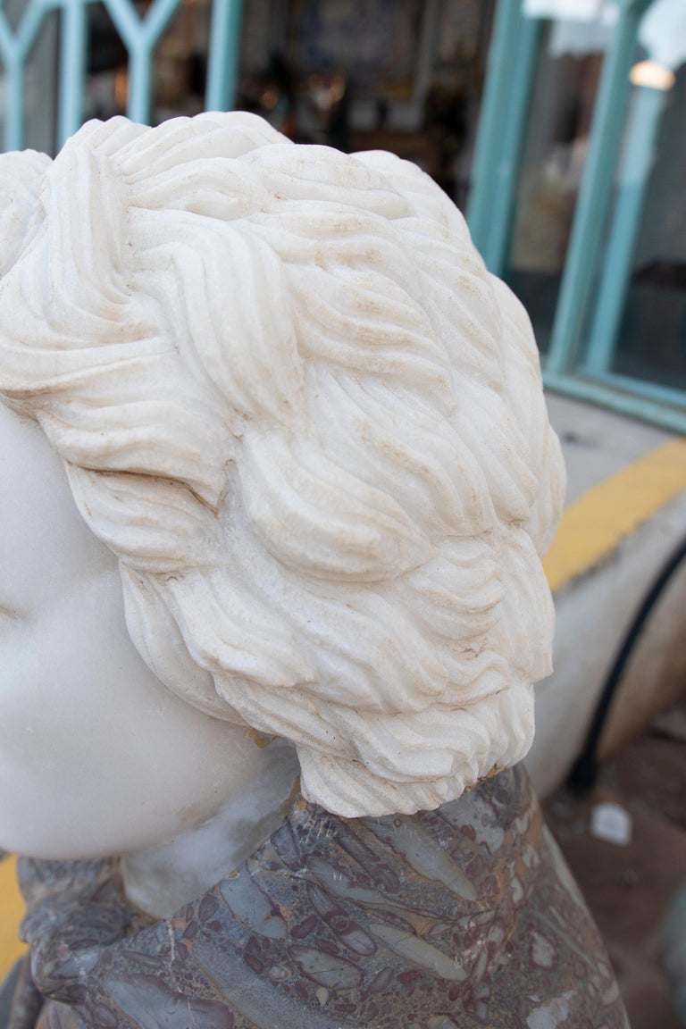 Hand Carved Marble Bust of Beethoven Using Two Types of Marble For Sale 5