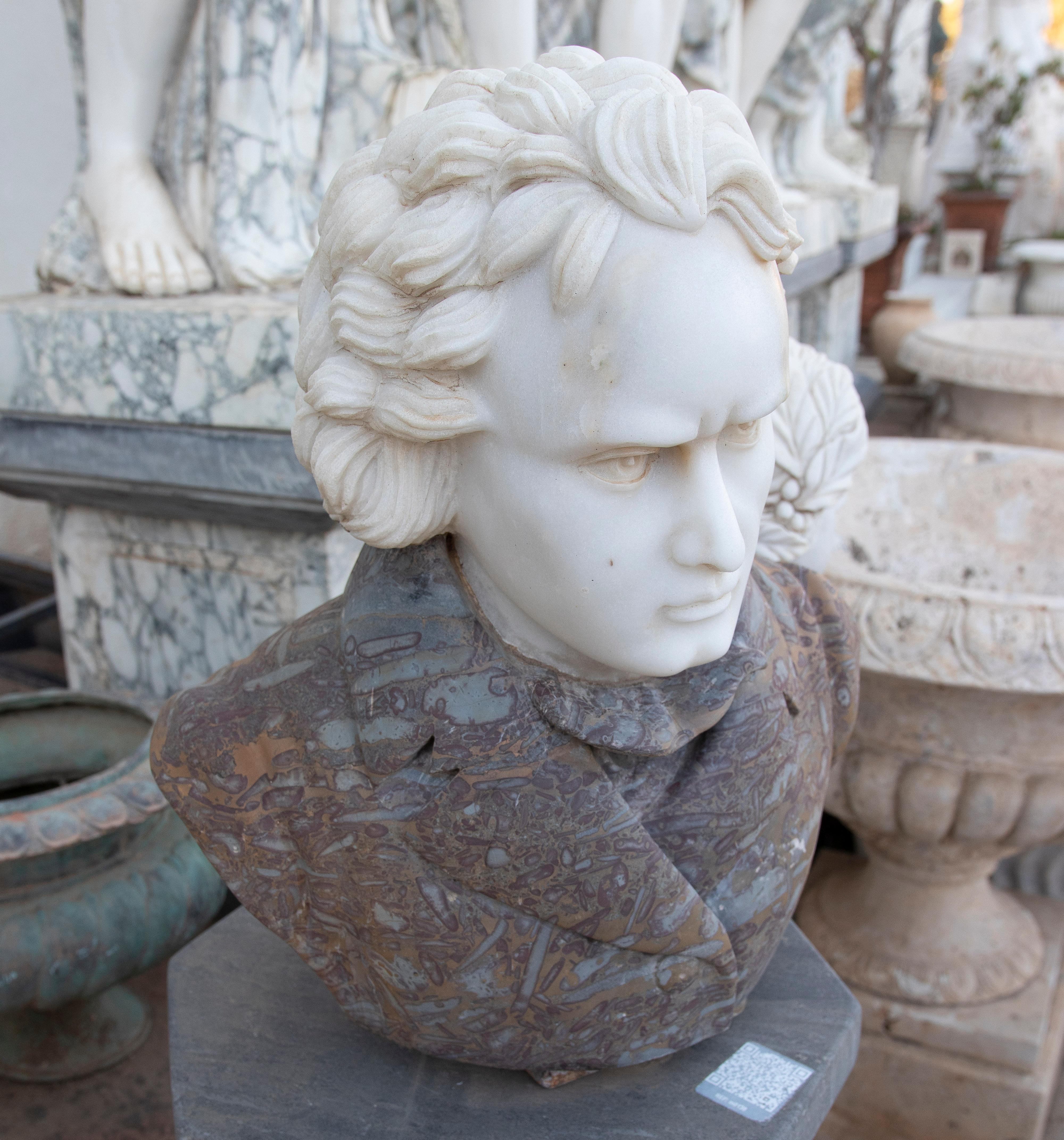Handgeschnitzte Marmorbüste von Beethoven aus zwei Marmorsorten.
