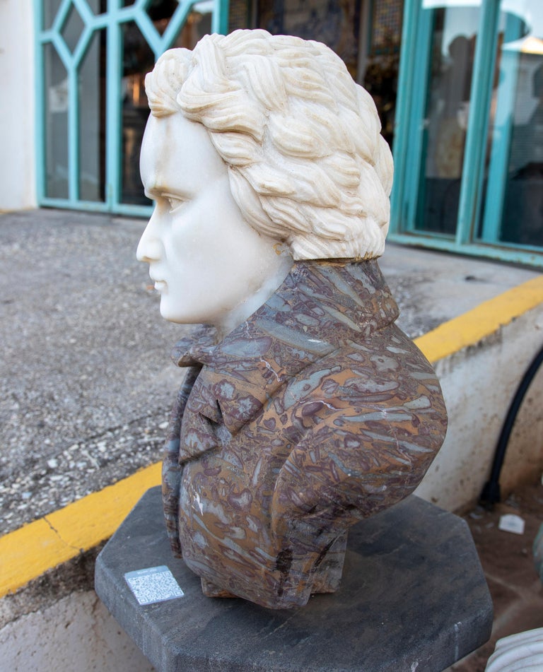 20th Century Hand Carved Marble Bust of Beethoven Using Two Types of Marble For Sale