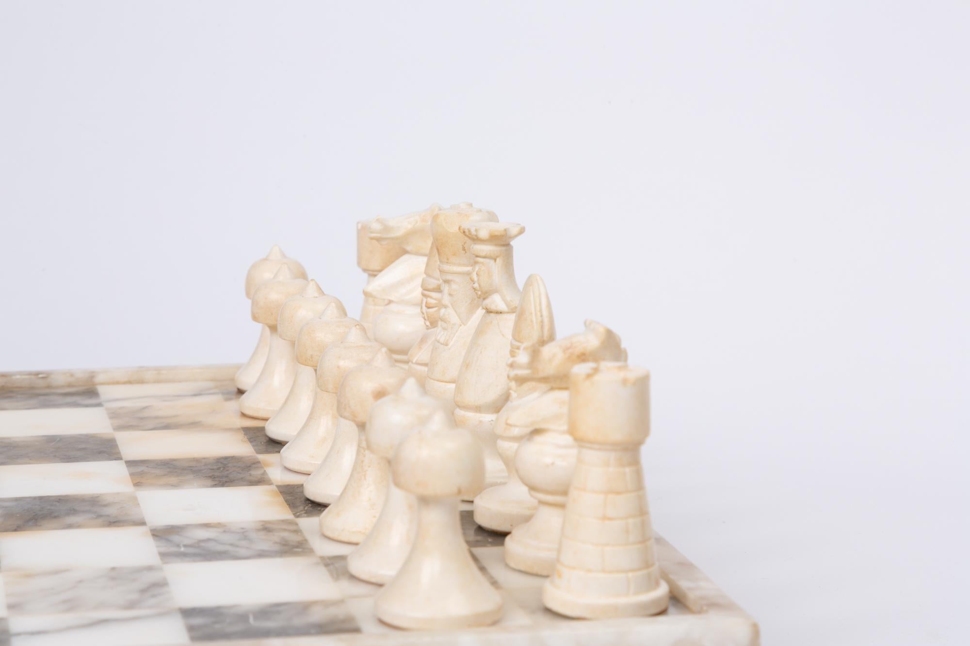 Bone Hand Carved Marble Chess Set