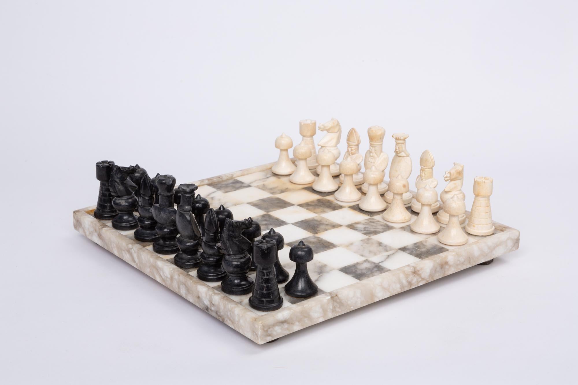 20th Century Hand Carved Marble Chess Set