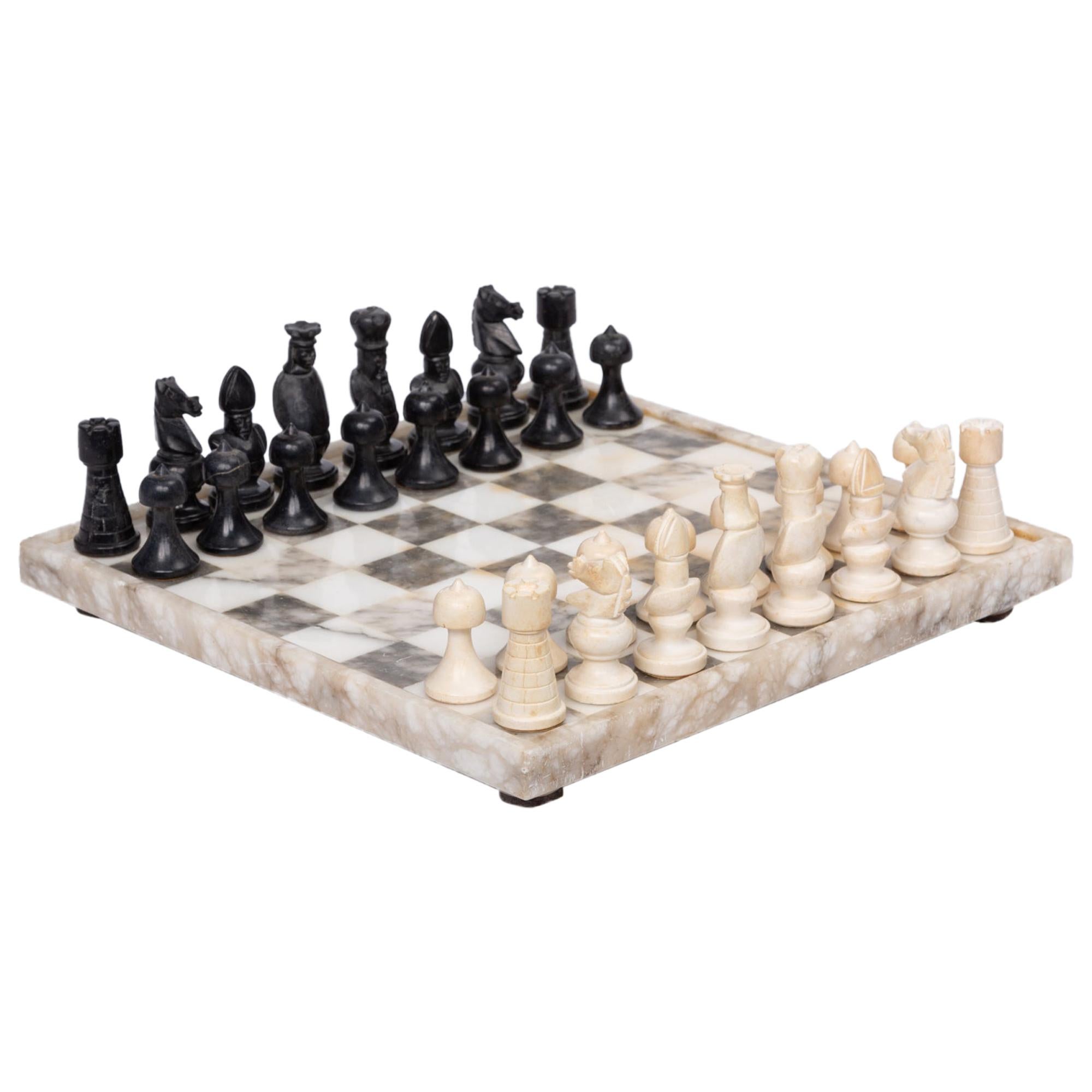 Chess Set Decorative Zamak Chess Antique Stones With Marble Chess Board 