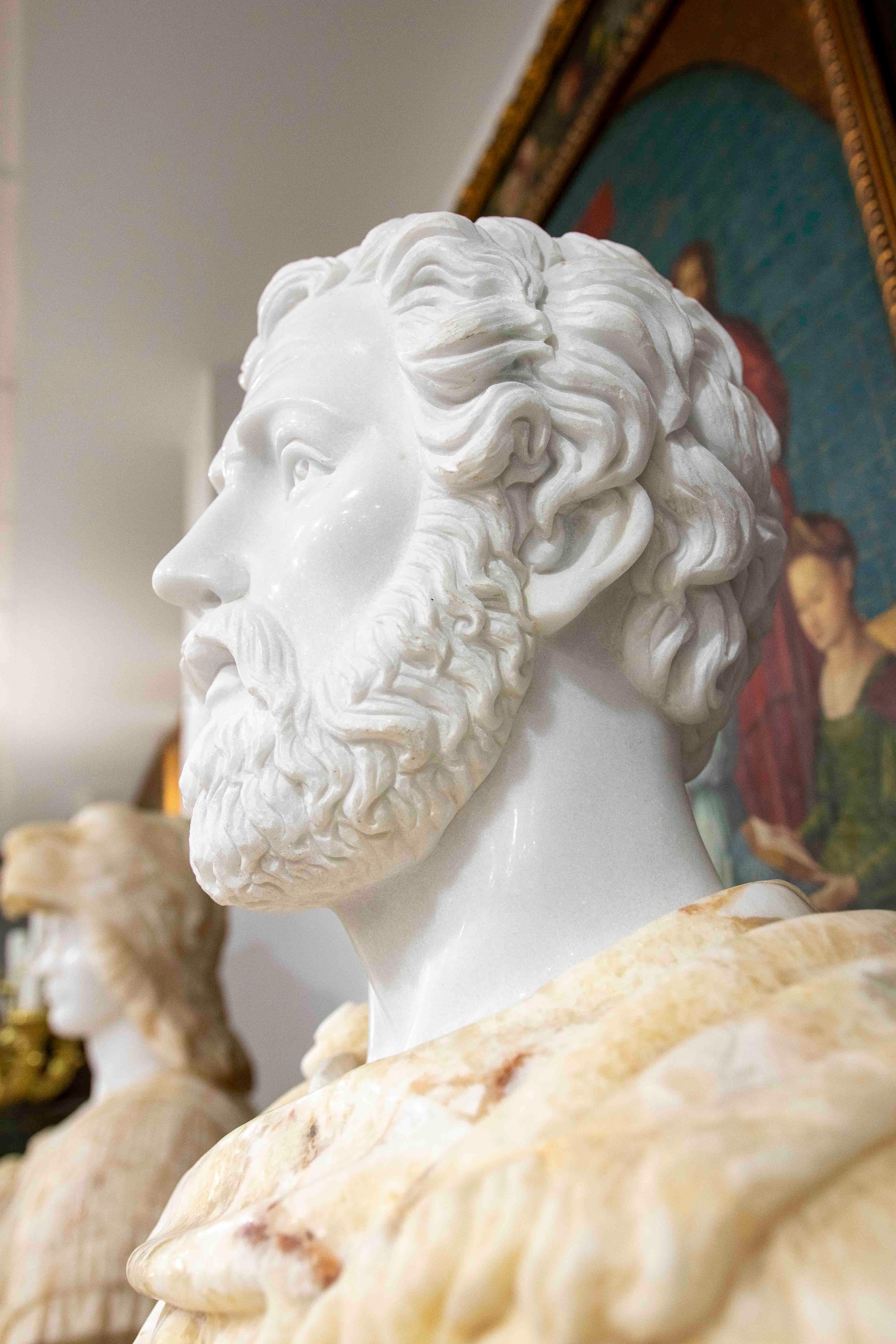 Busto clásico de mármol tallado a mano en estilo romano en venta 3