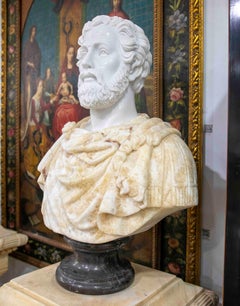 Hand-Carved Marble Classical Bust in Roman Style