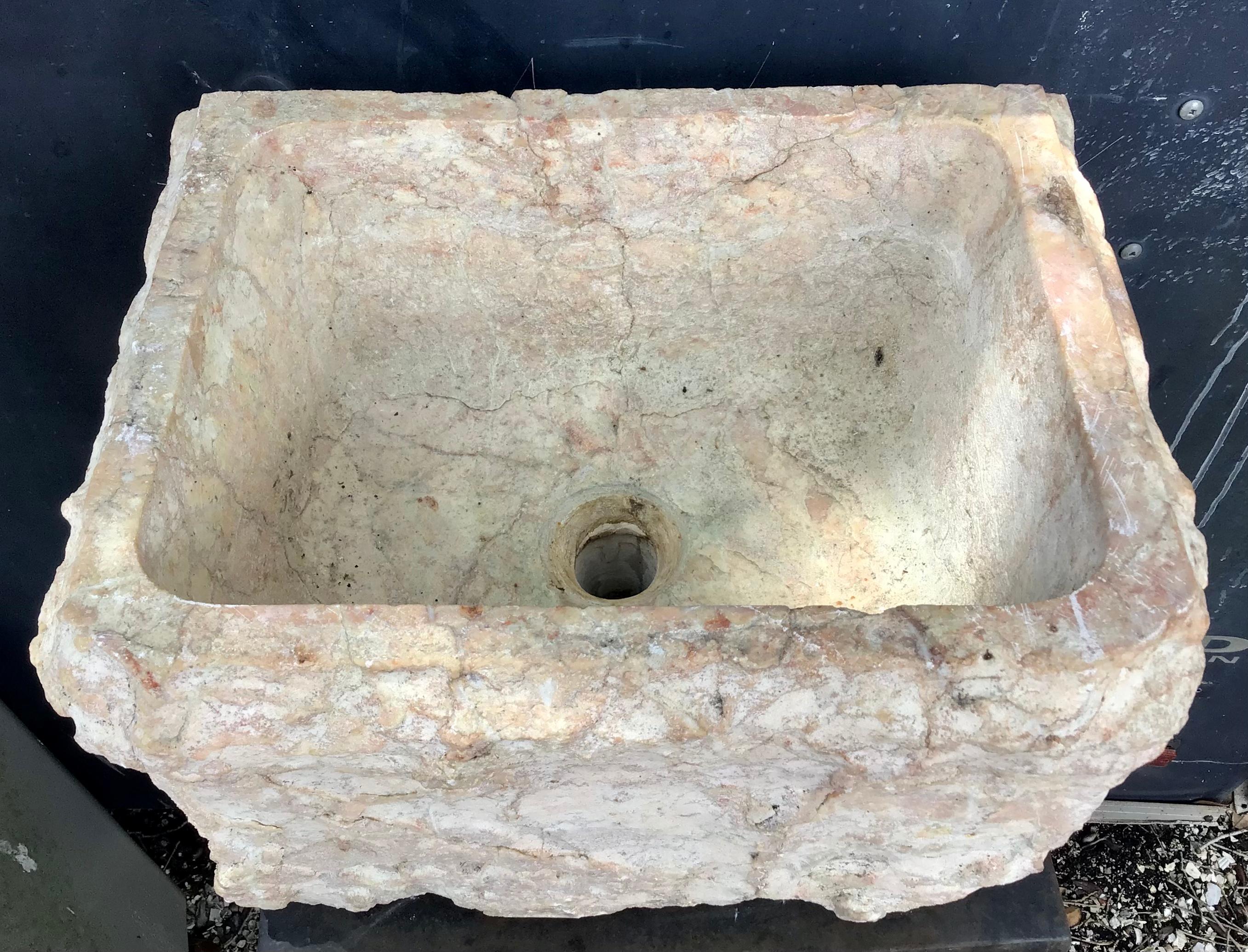 18th Century and Earlier Hand Carved Marble Container Sink Basin Planter For Sale