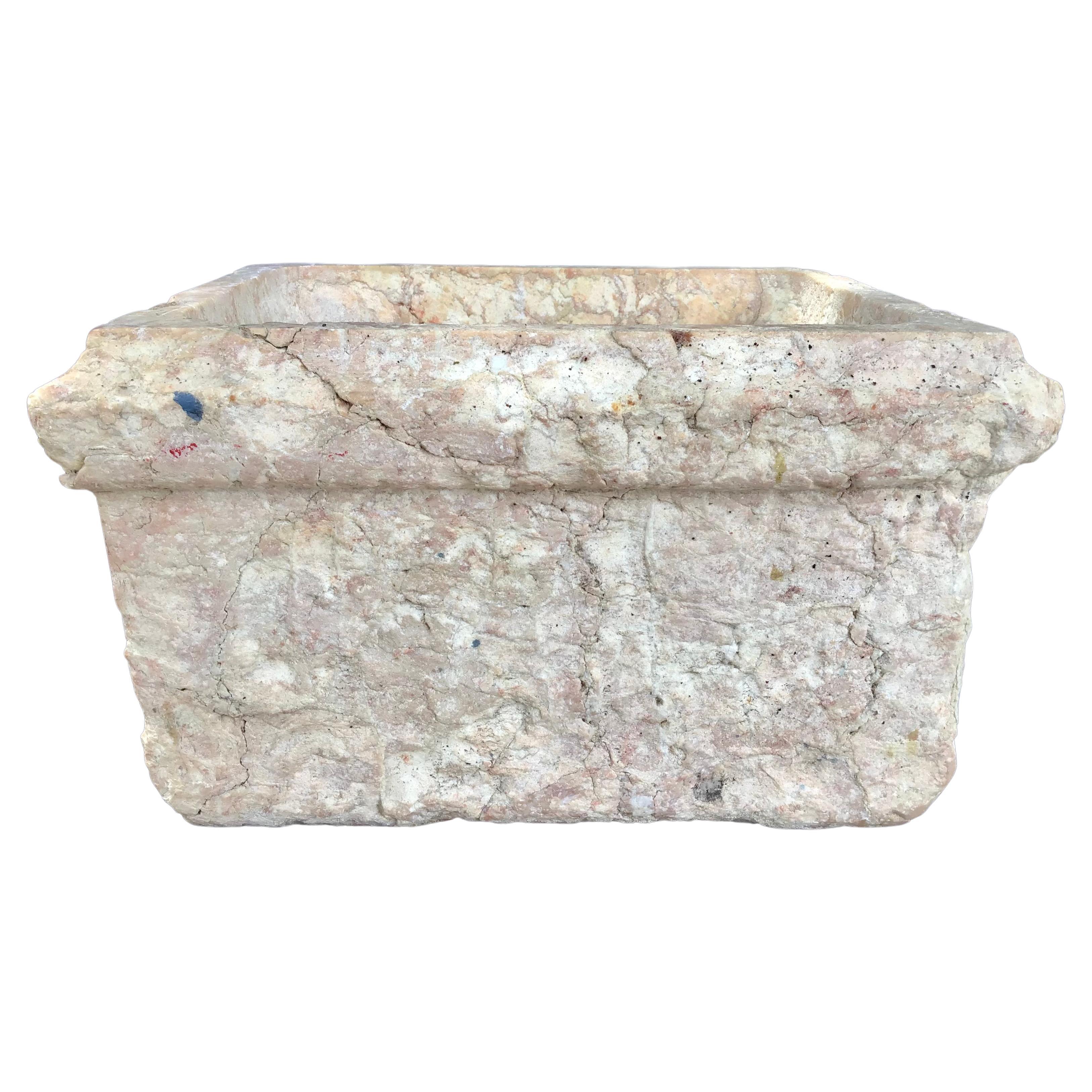 Hand Carved Marble Container Sink Basin Planter For Sale
