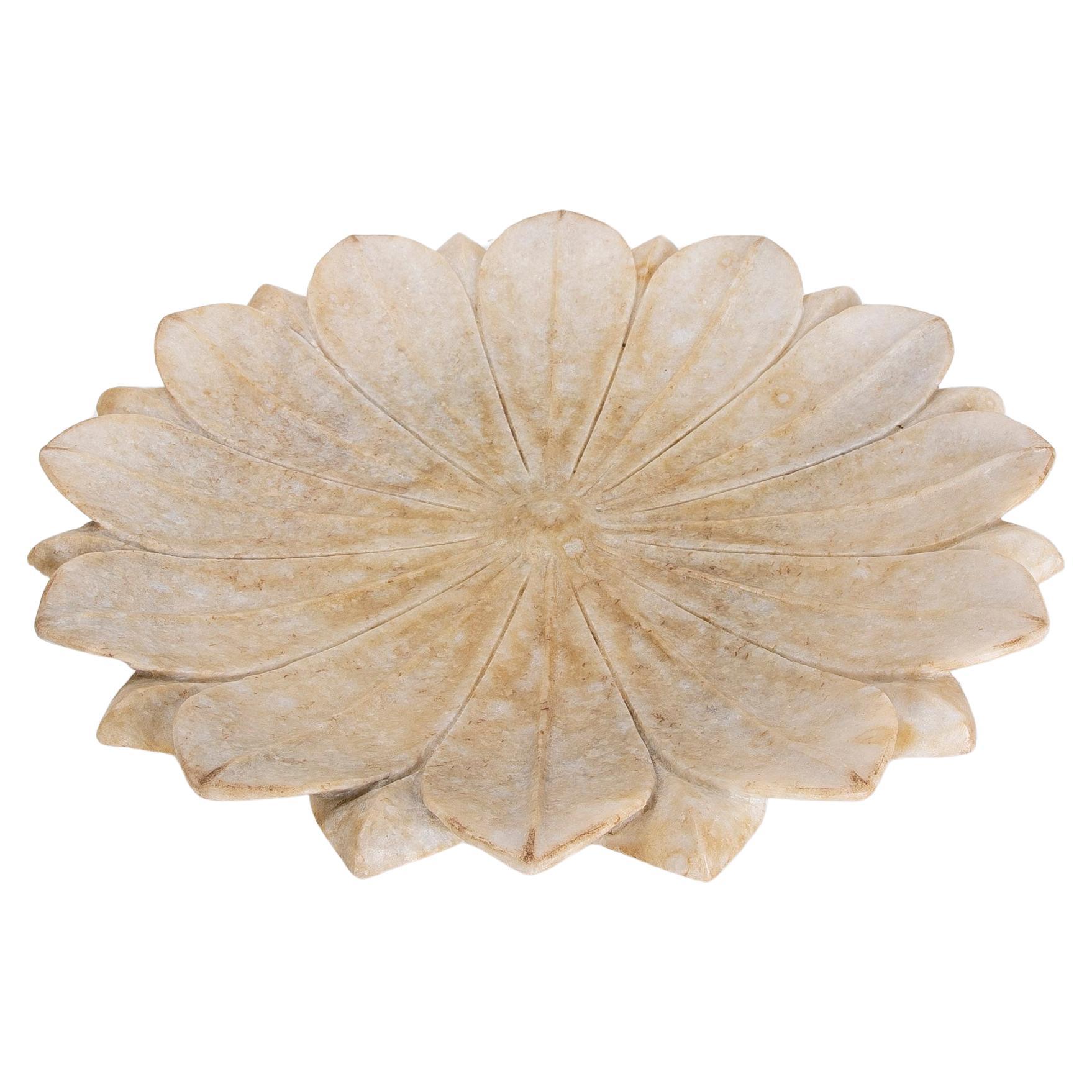 Hand-Carved Marble Decorative Dish with Open Lotus Flower Shape For Sale