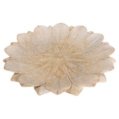 Hand-Carved Marble Decorative Dish with Open Lotus Flower Shape