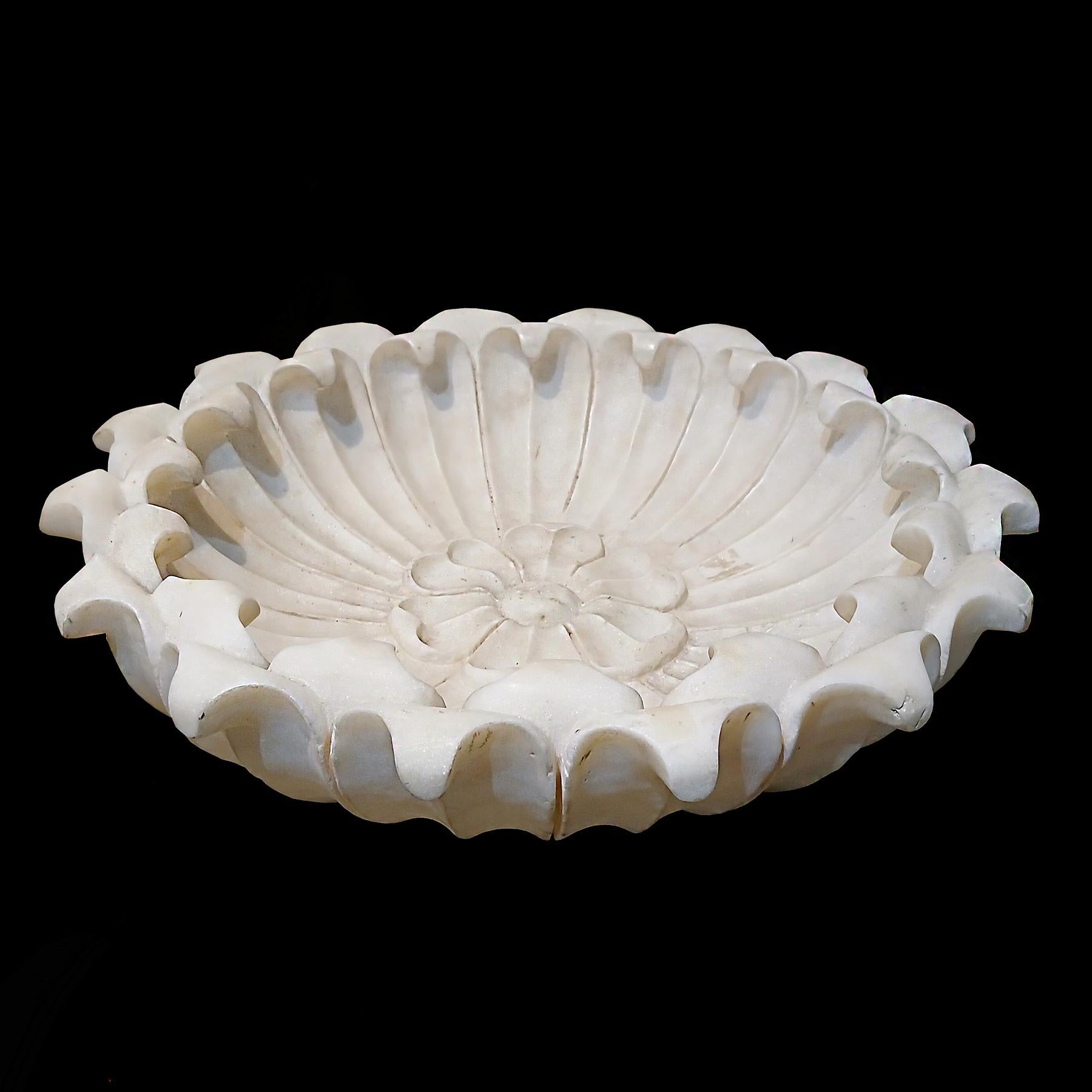 Hand Carved Marble Flower Bowl, Mid-20th Century 5