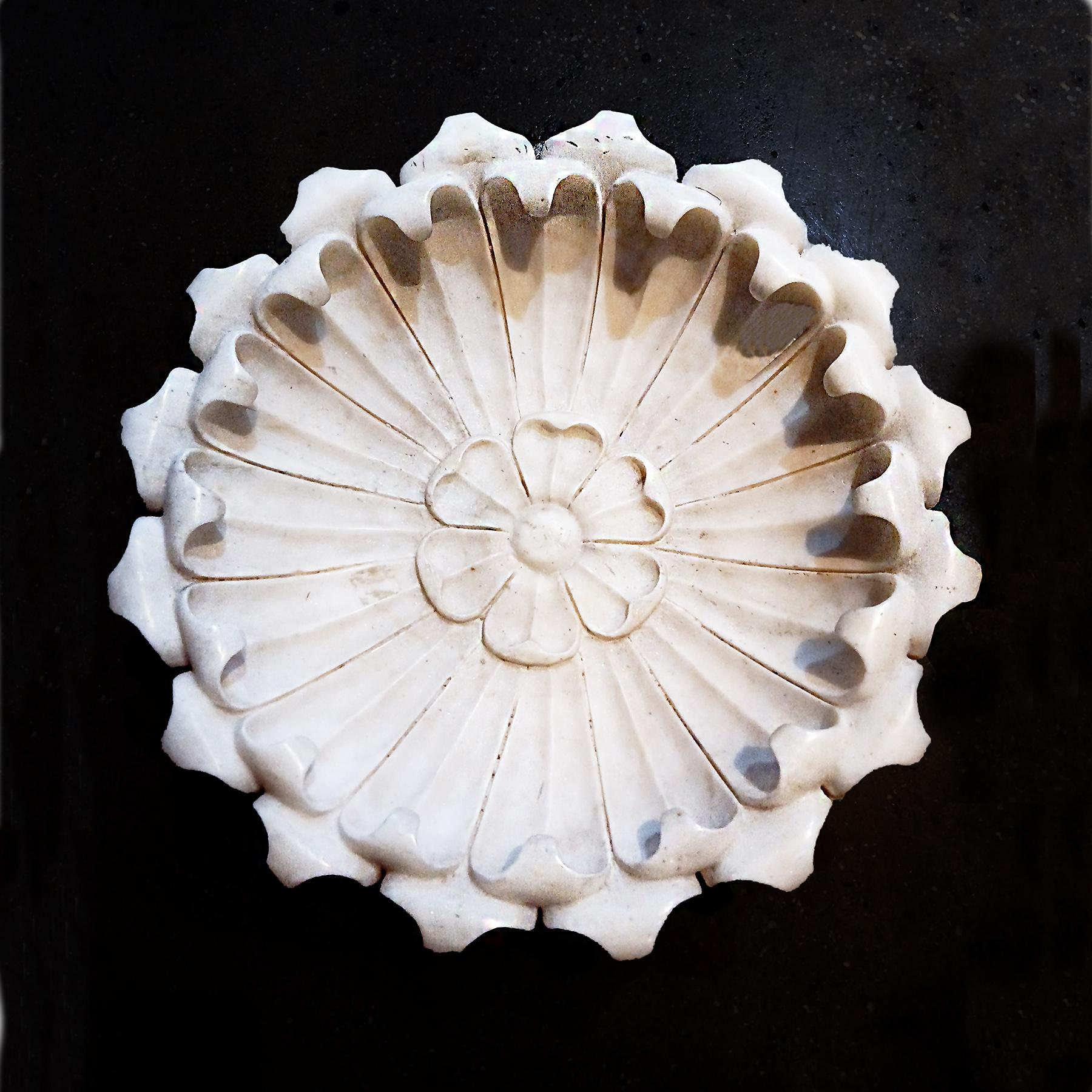 Hand Carved Marble Flower Bowl, Mid-20th Century 6