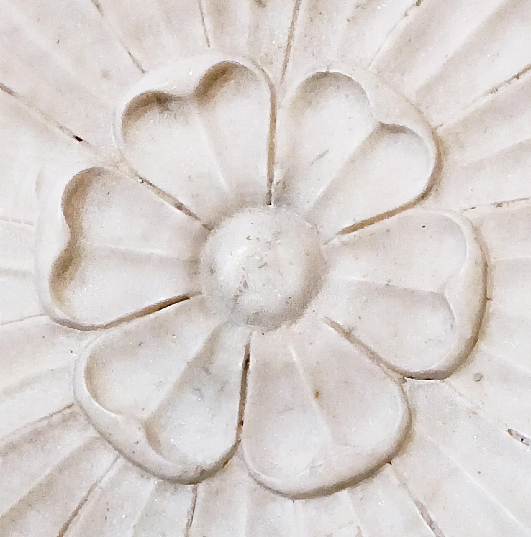 Indian Hand Carved Marble Flower Bowl, Mid-20th Century