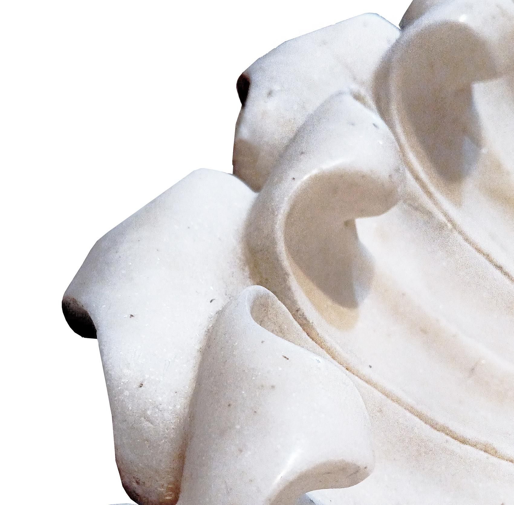 Hand-Carved Hand Carved Marble Flower Bowl, Mid-20th Century