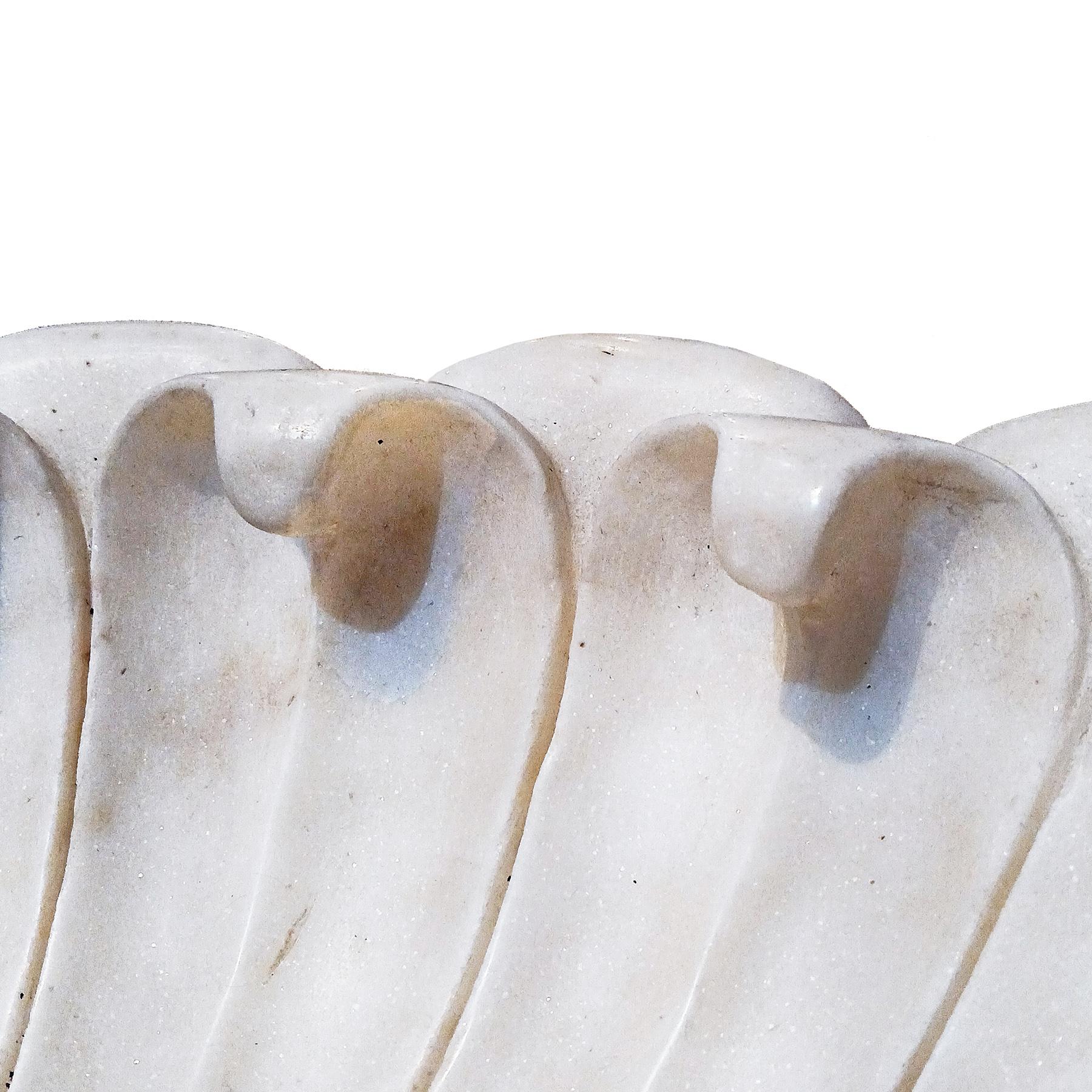 Hand Carved Marble Flower Bowl, Mid-20th Century In Good Condition In New York, NY